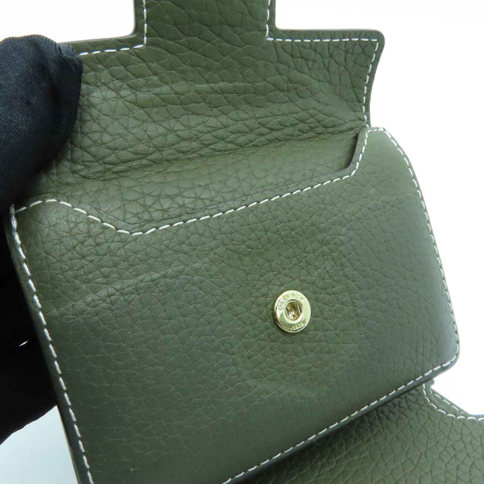 SELECTION Calfskin Leather Presse Trifold Wallet Gold Buckle Wallet Green