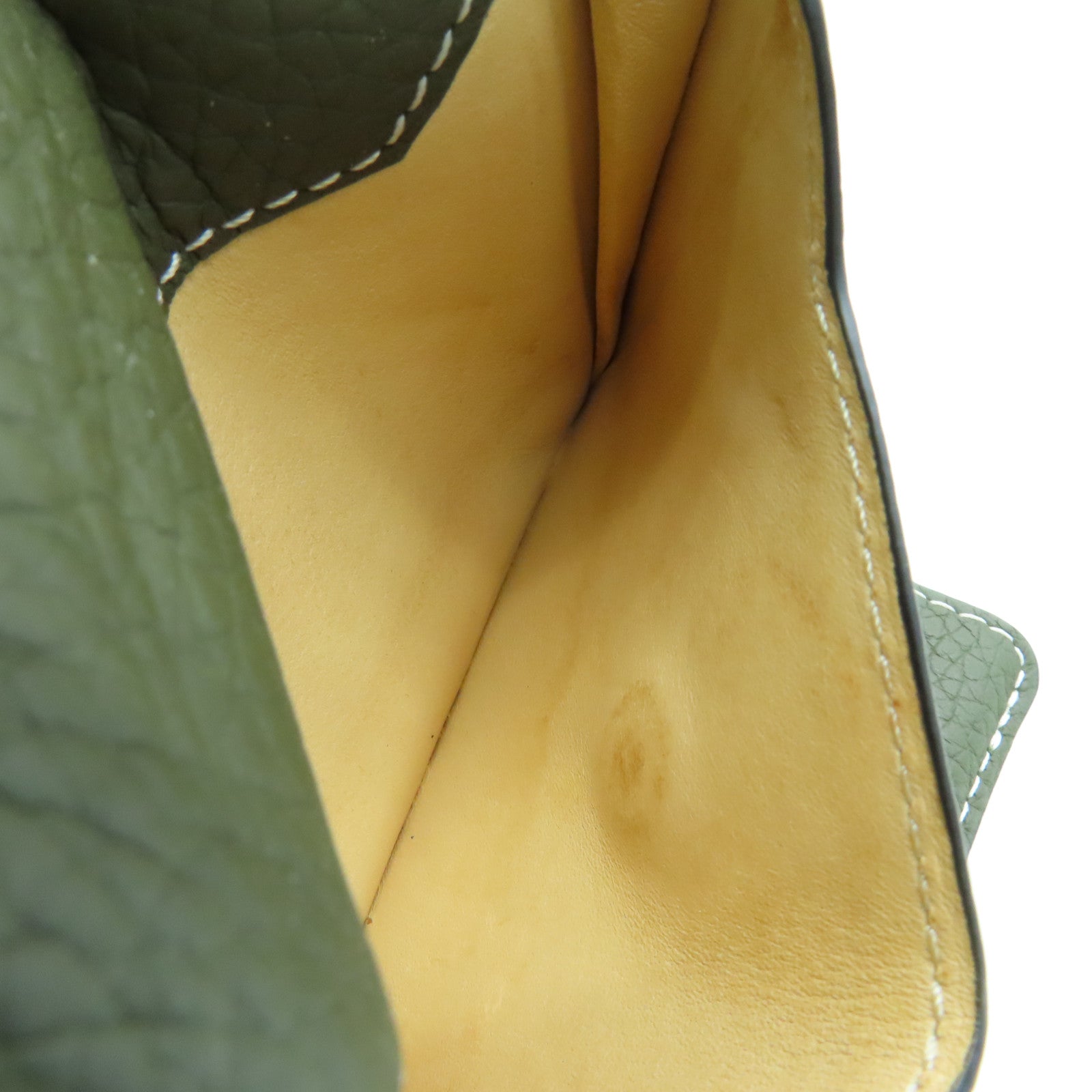 SELECTION Calfskin Leather Presse Trifold Wallet Gold Buckle Wallet Green