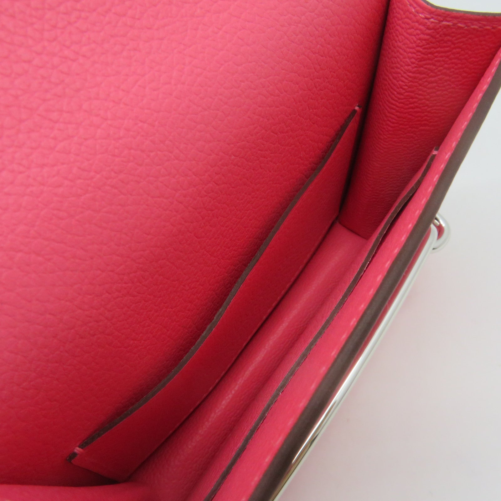 HERMES 【激減優惠】Evercolor皮革Roulis Slim Wallet銀扣短錢腰包兩用袋Rose Azalee粉紅色