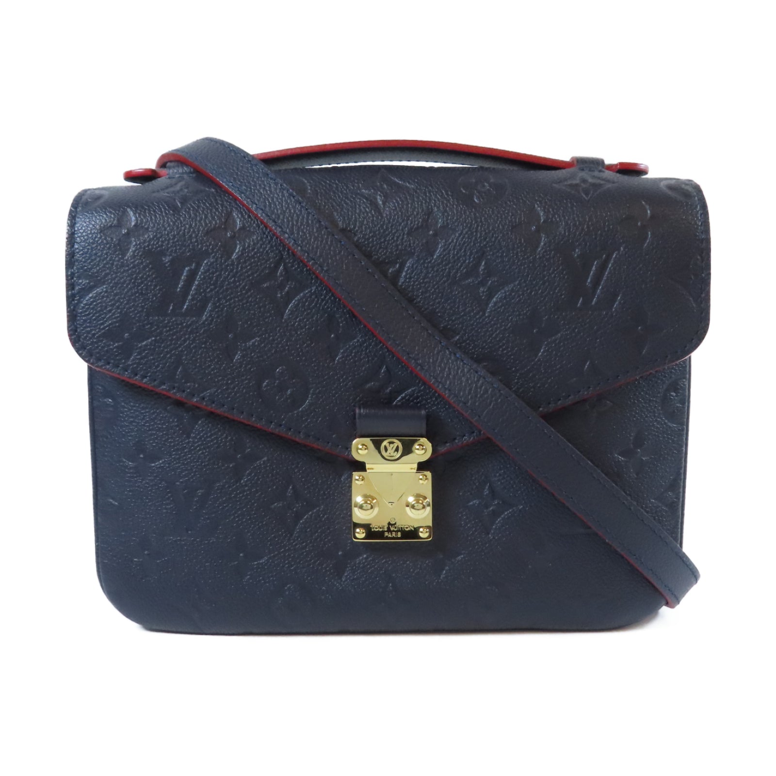 LOUIS VUITTON Monogram Empreinte Pochette Metis金扣手挽肩背兩用袋深藍色