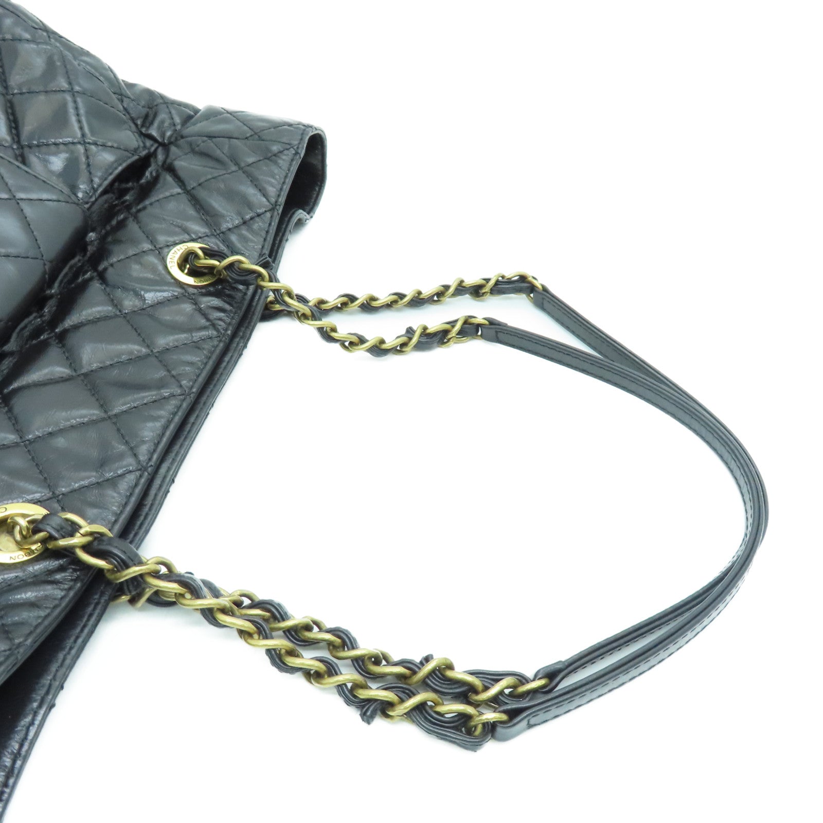CHANEL 菱格Aged Calf皮革Chain Shoulder金扣肩背袋黑色