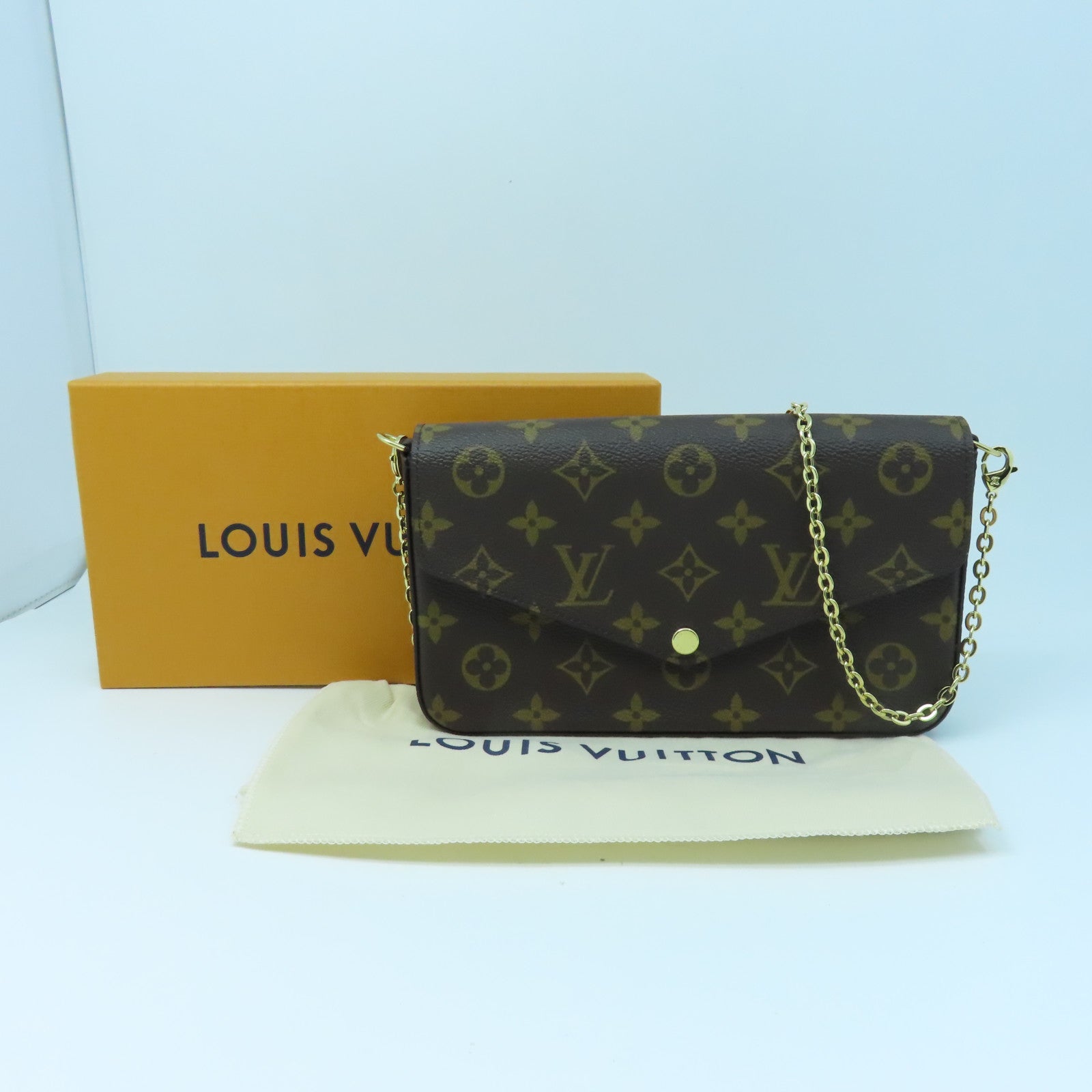 LOUIS VUITTON Monogram Felicie Pochette金扣肩背袋棕色
