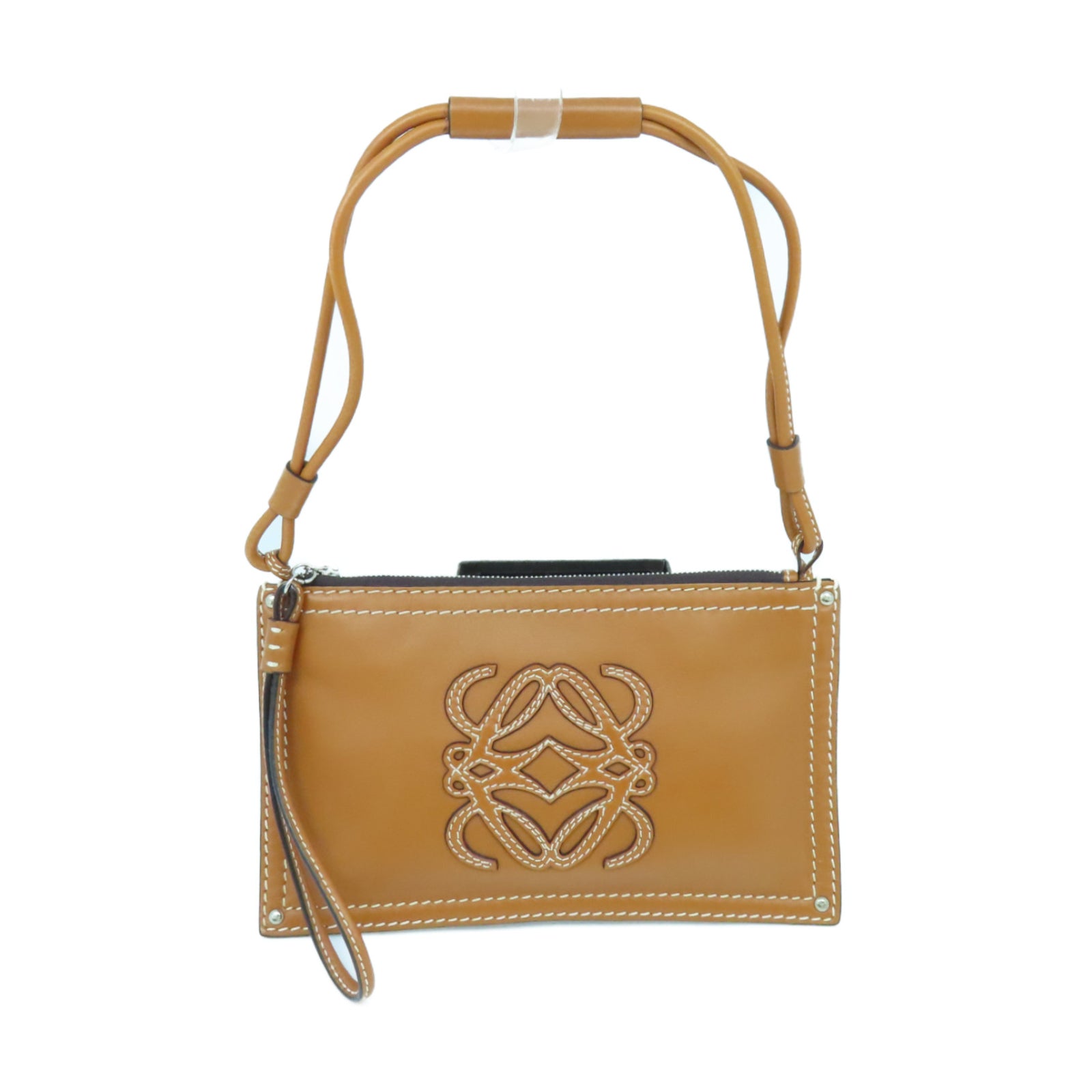 LOEWE 牛皮皮革Shoulder Bag銀扣肩背袋啡色
