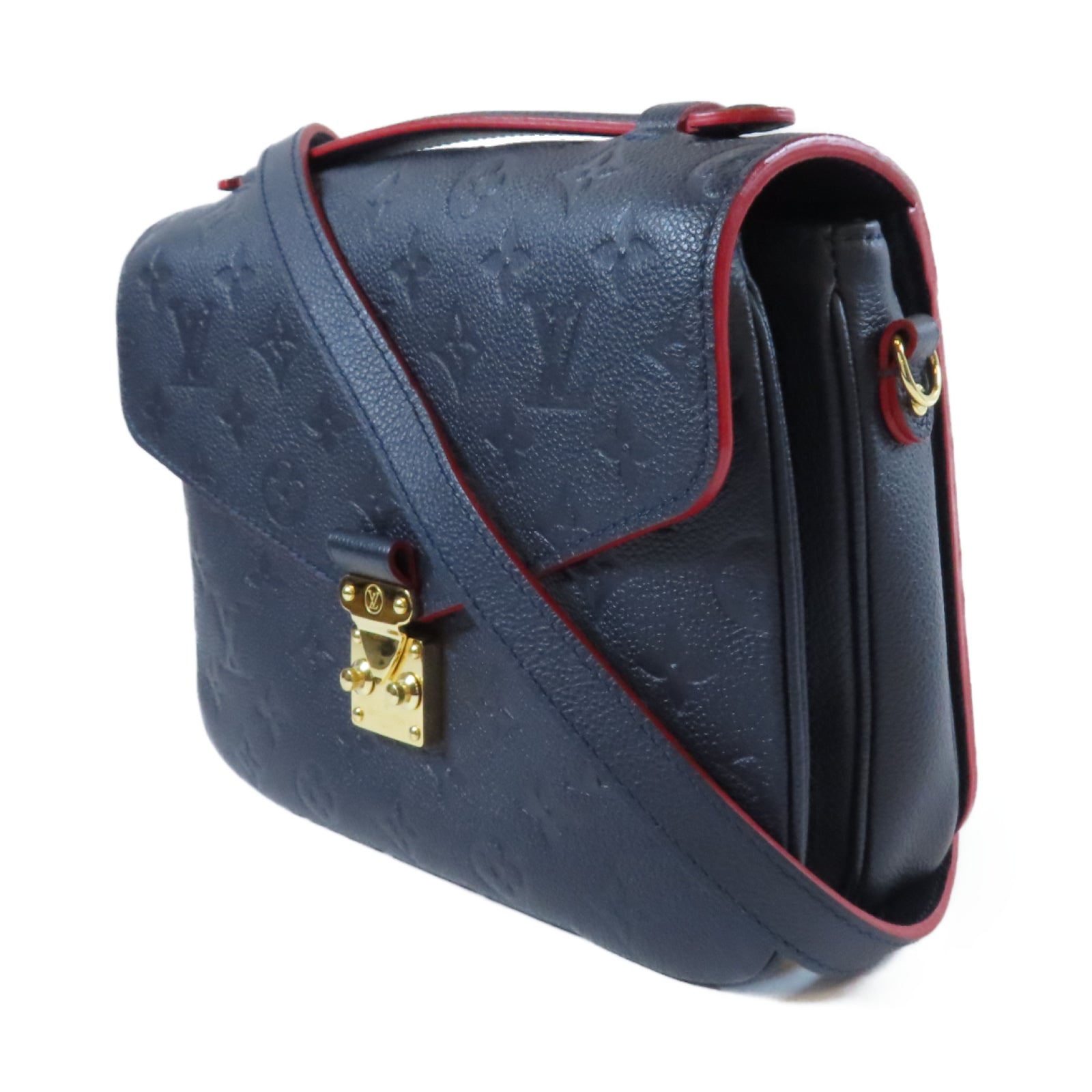LOUIS VUITTON Monogram Empreinte Pochette Metis金扣手挽肩背兩用袋深藍色