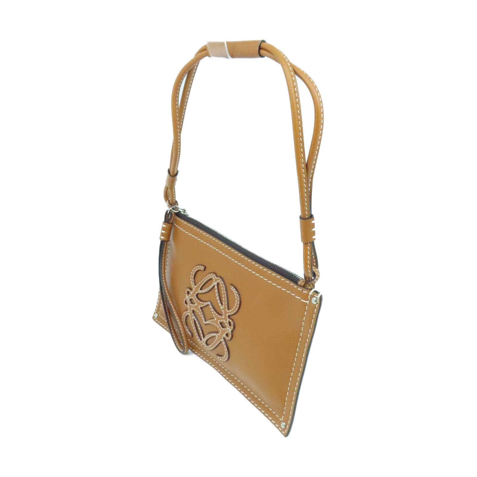 LOEWE 牛皮皮革Shoulder Bag銀扣肩背袋啡色