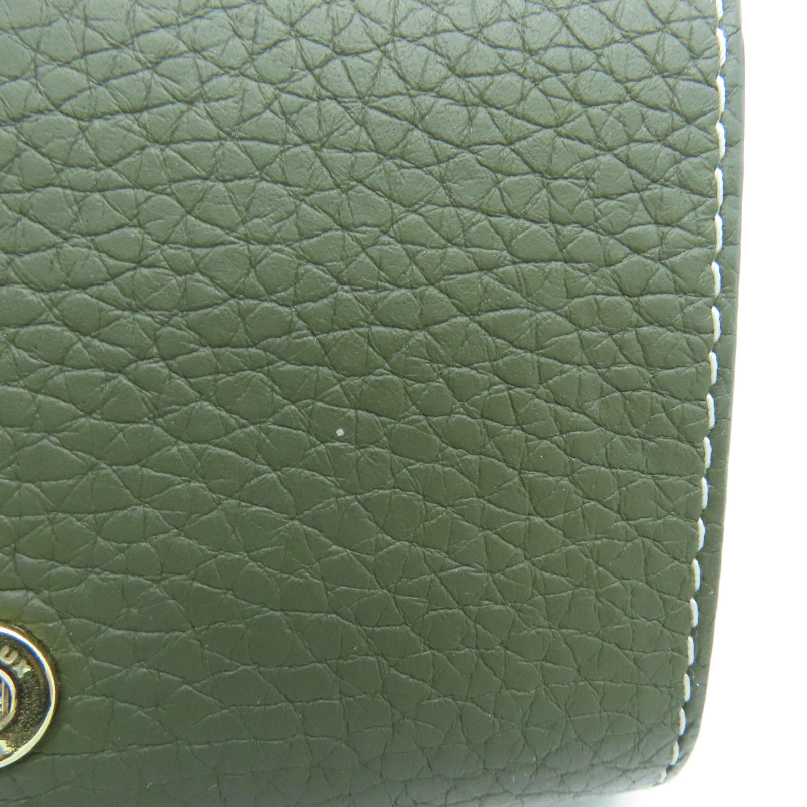SELECTION Calfskin Leather Presse Trifold Wallet Gold Buckle Wallet Green