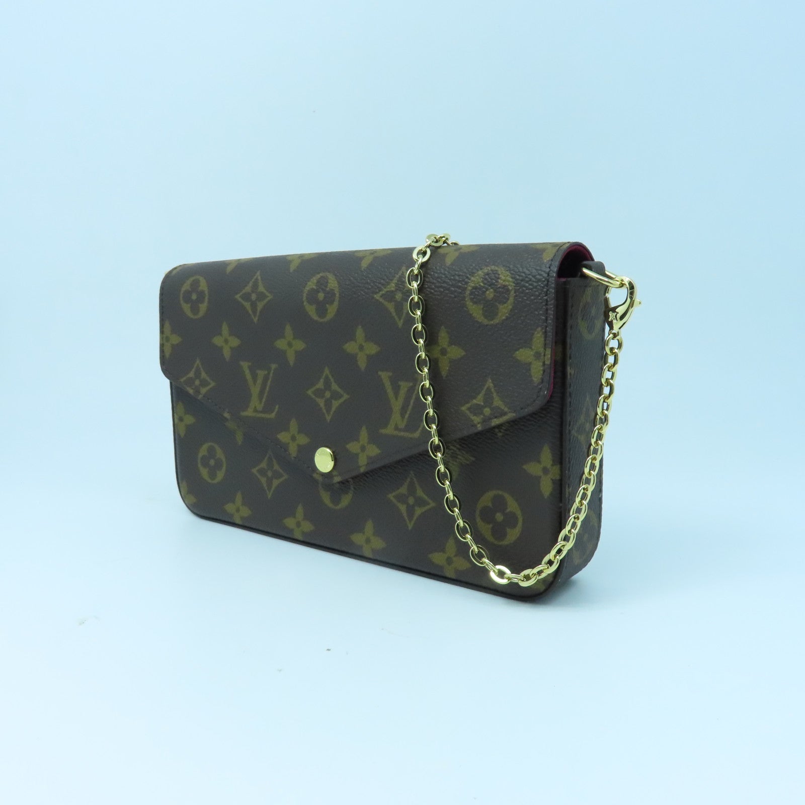 LOUIS VUITTON Monogram Felicie Pochette金扣肩背袋棕色