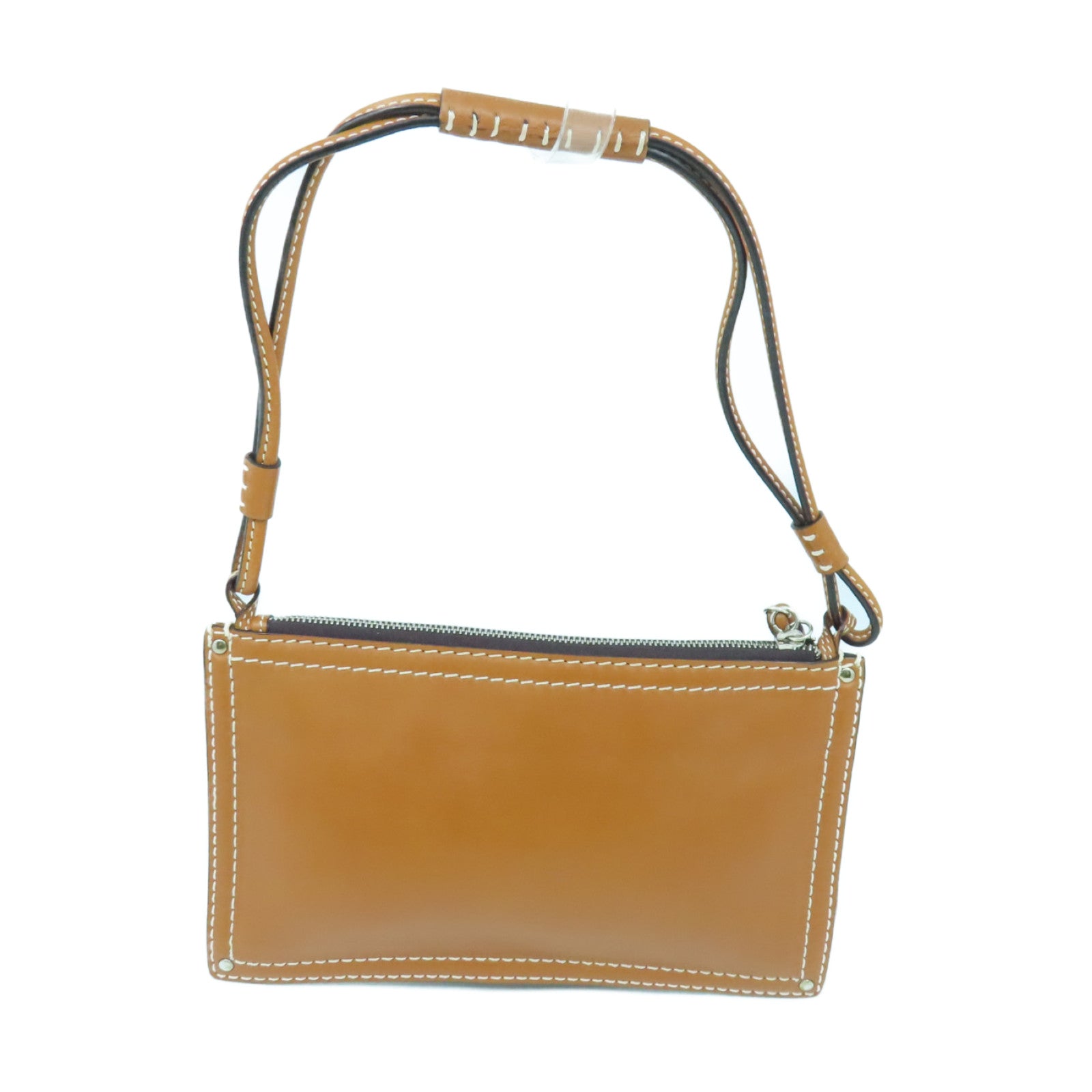 LOEWE 牛皮皮革Shoulder Bag銀扣肩背袋啡色
