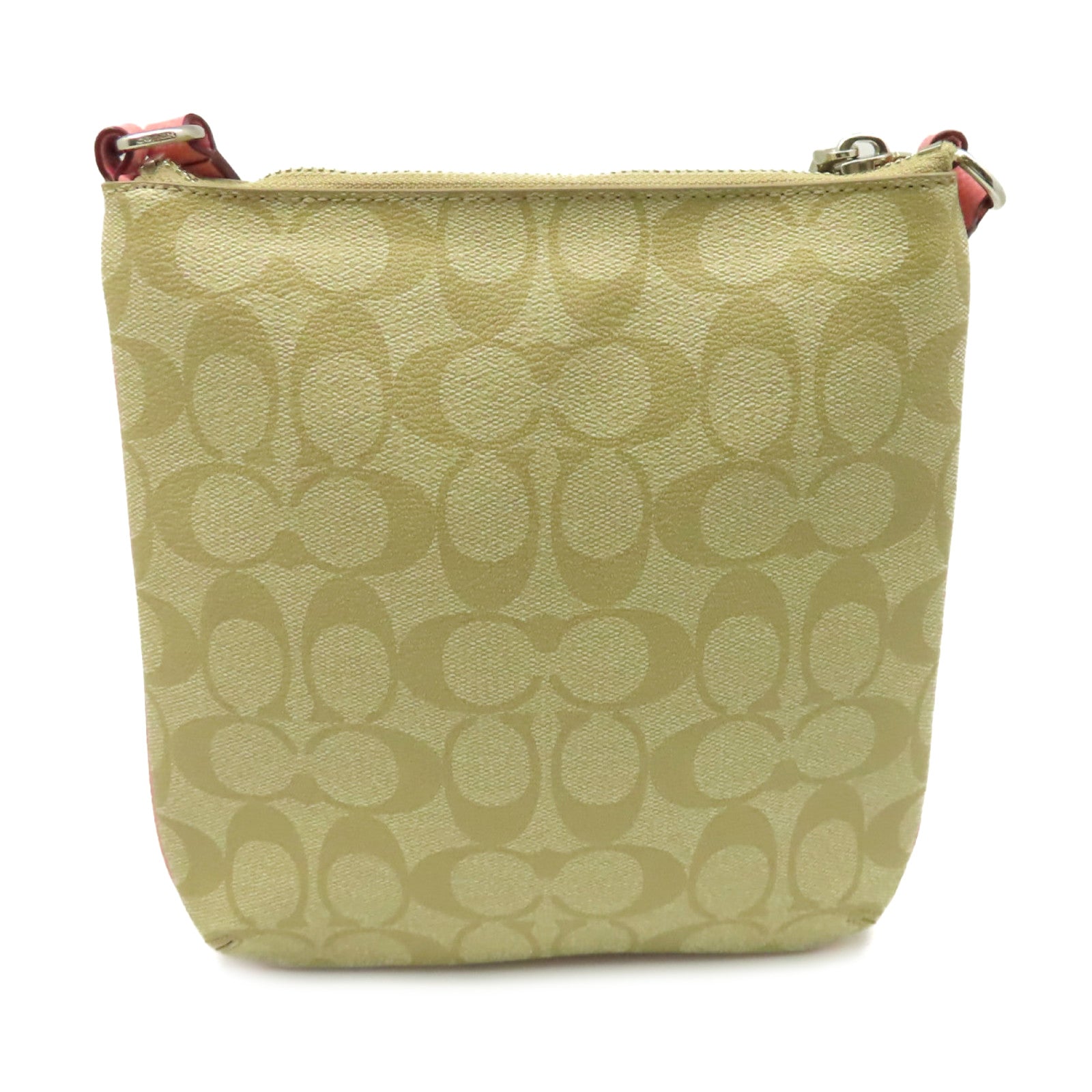 COACH 塗層帆布Shoulder Bag銀扣肩背袋粉紅色/啡色