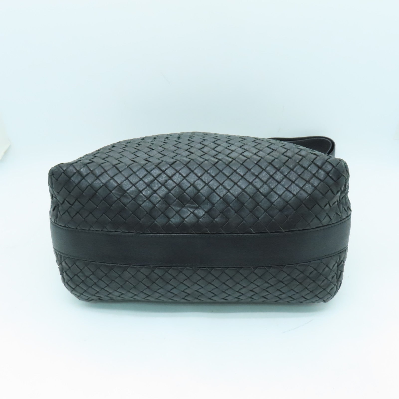 BOTTEGA VENETA 織紋皮革Tote Bag銀扣肩背袋黑色
