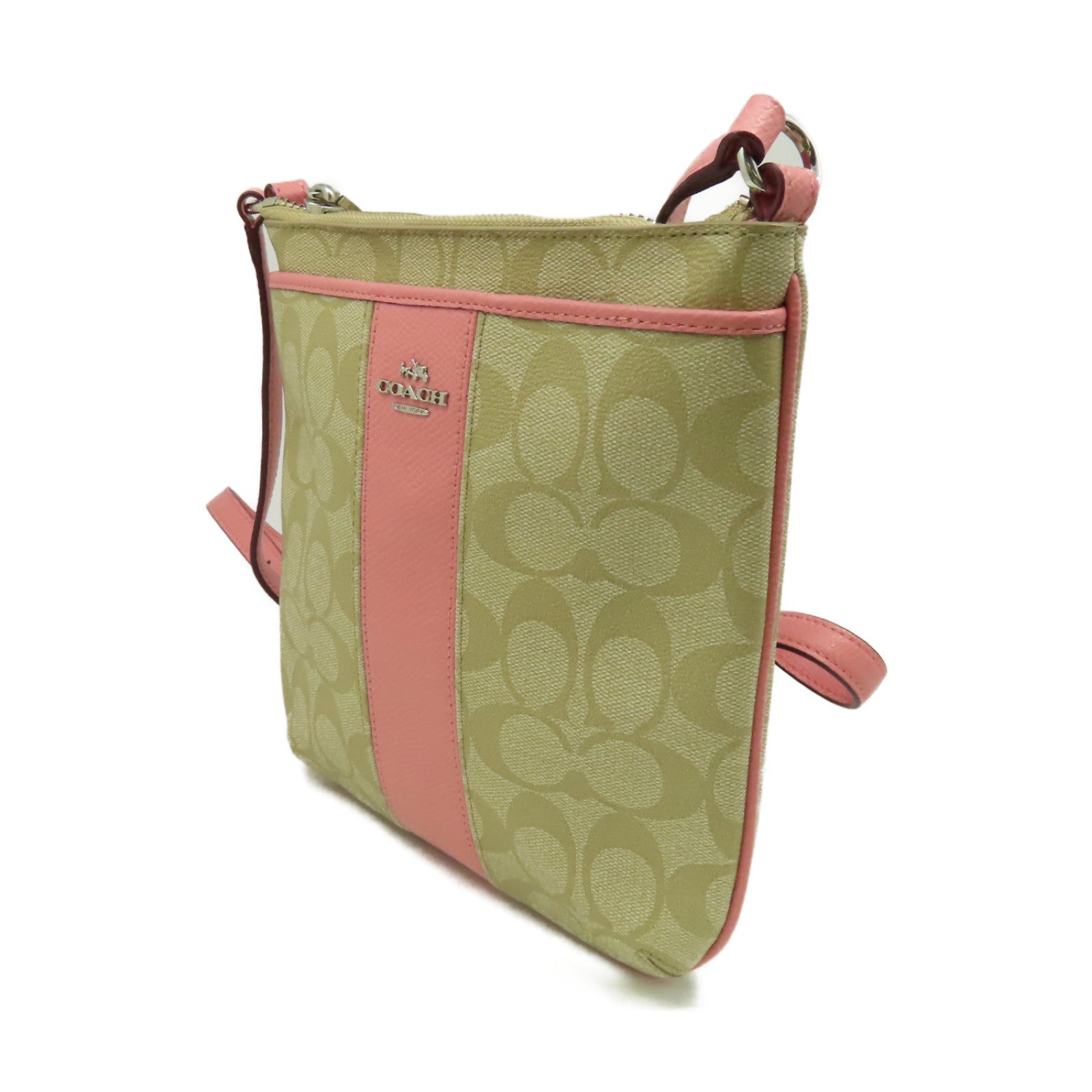 COACH 塗層帆布Shoulder Bag銀扣肩背袋粉紅色/啡色