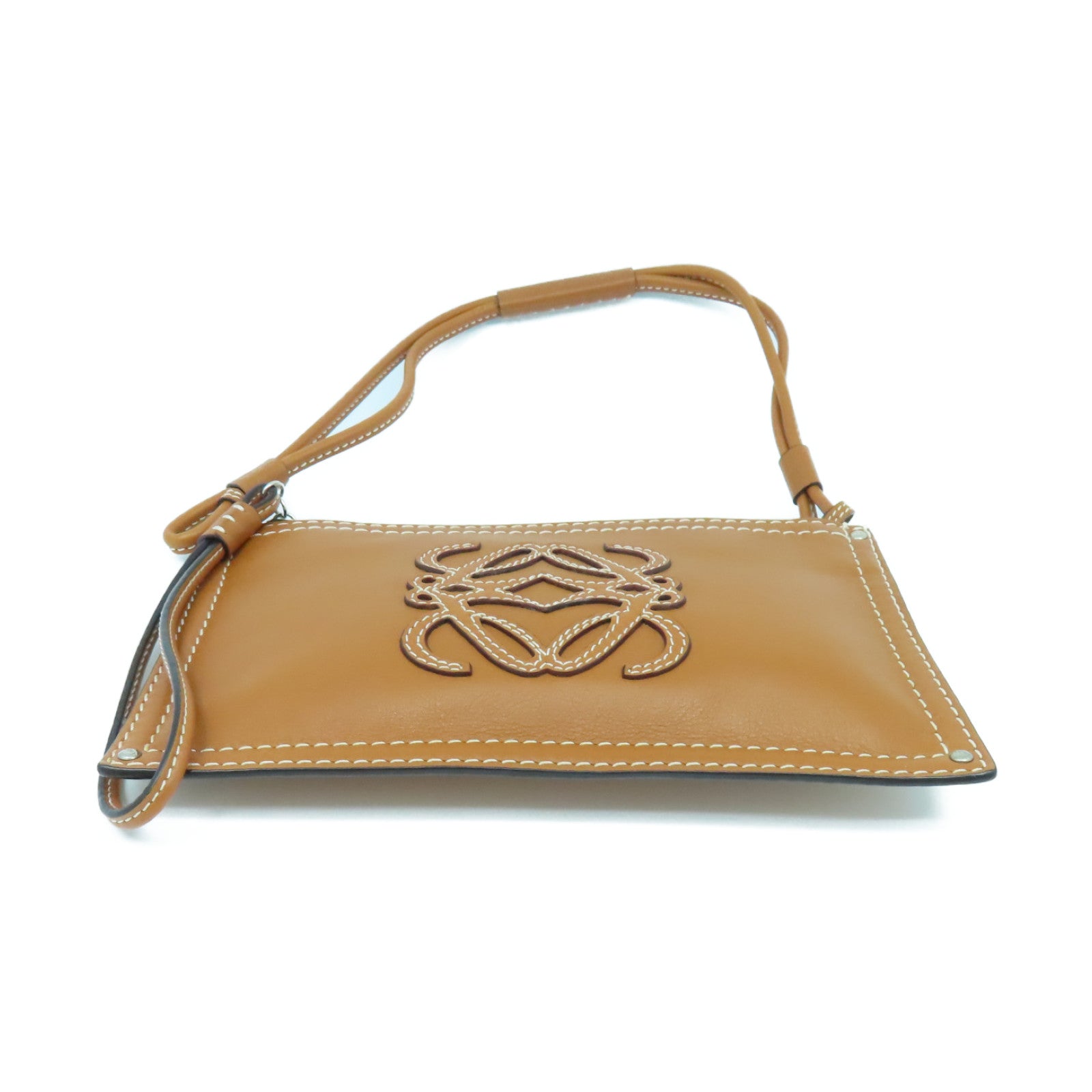 LOEWE 牛皮皮革Shoulder Bag銀扣肩背袋啡色