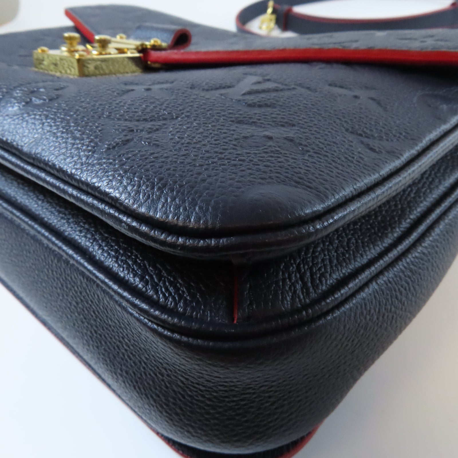LOUIS VUITTON Monogram Empreinte Pochette Metis金扣手挽肩背兩用袋深藍色