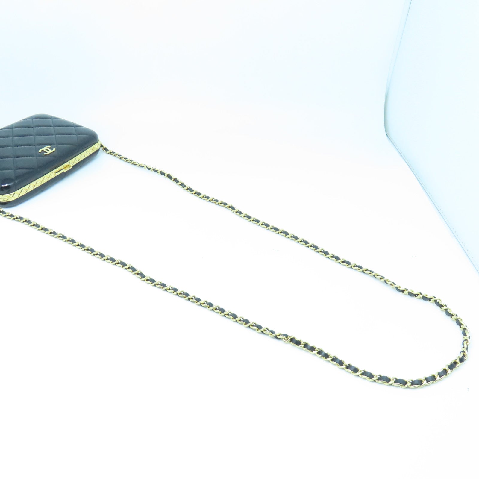 CHANEL Diamond Patent Leather Chain Shoulder Enamel Full Set Gold Buckle Chain Shoulder Bag Black