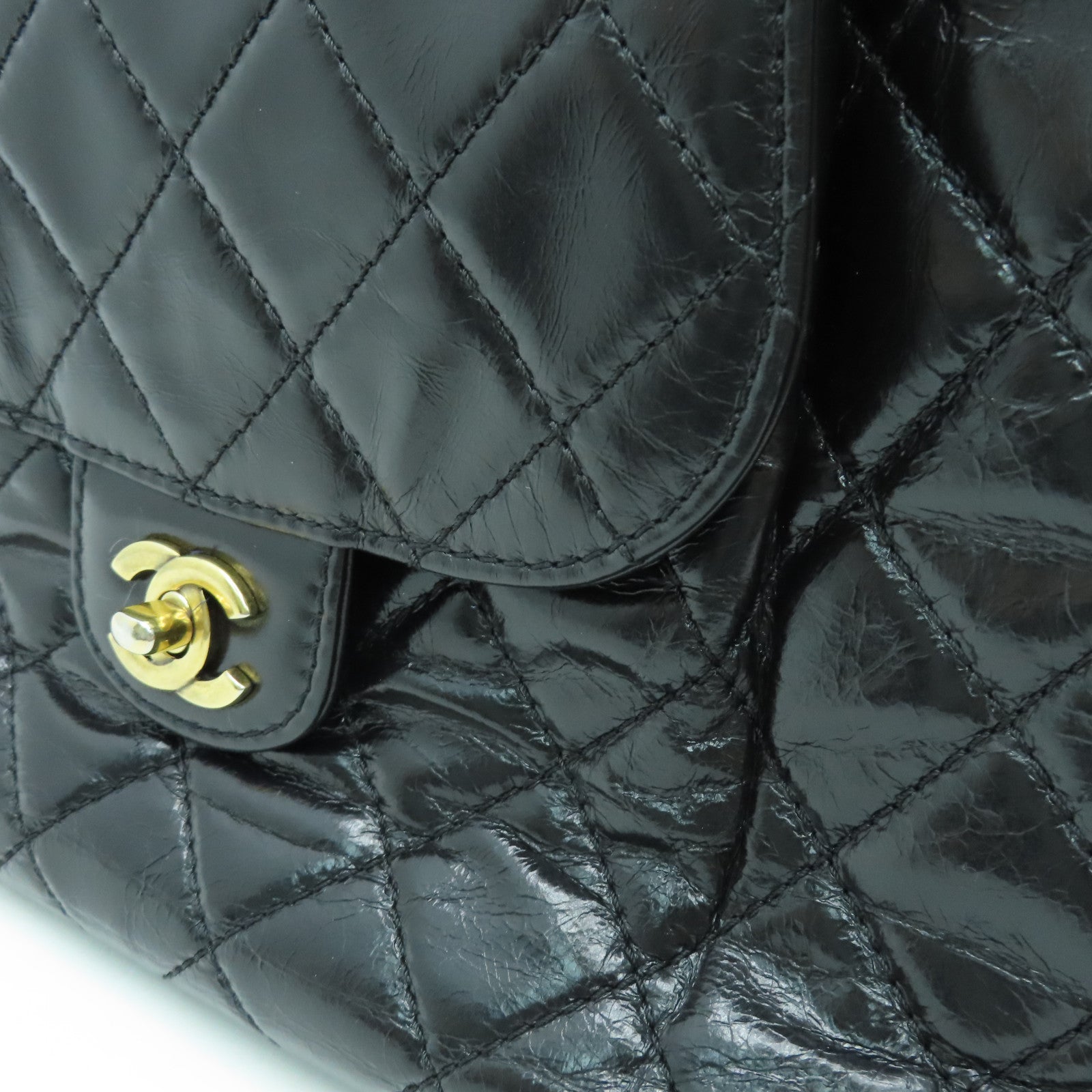 CHANEL 菱格Aged Calf皮革Chain Shoulder金扣肩背袋黑色