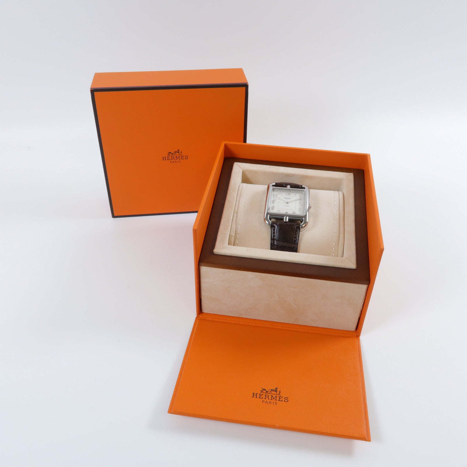 HERMES Cape Cod 32MM不鏽鋼手錶自動機芯白色/啡色
