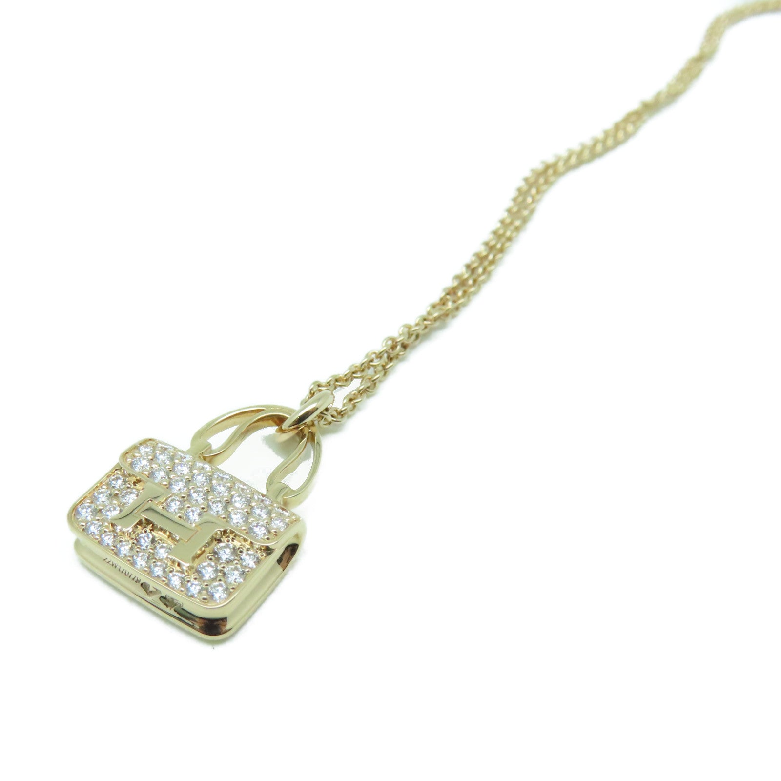 HERMES 18K Rose Gold Diamond Amulettes Constance Necklace0.44ct Diamond Necklace Gold