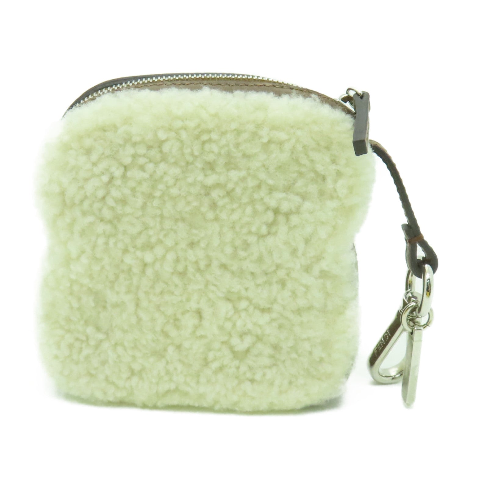 FENDI 棉布Ladies Toast Bag Charm銀扣零錢包白色