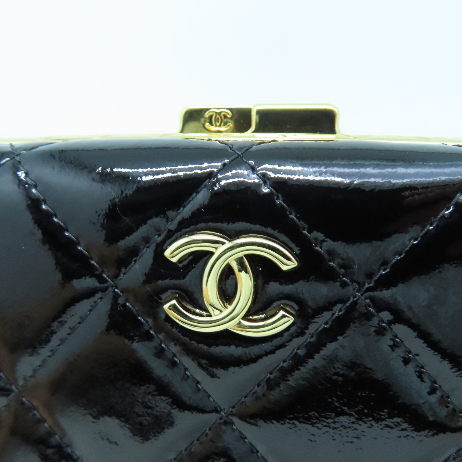 CHANEL Diamond Patent Leather Chain Shoulder Enamel Full Set Gold Buckle Chain Shoulder Bag Black