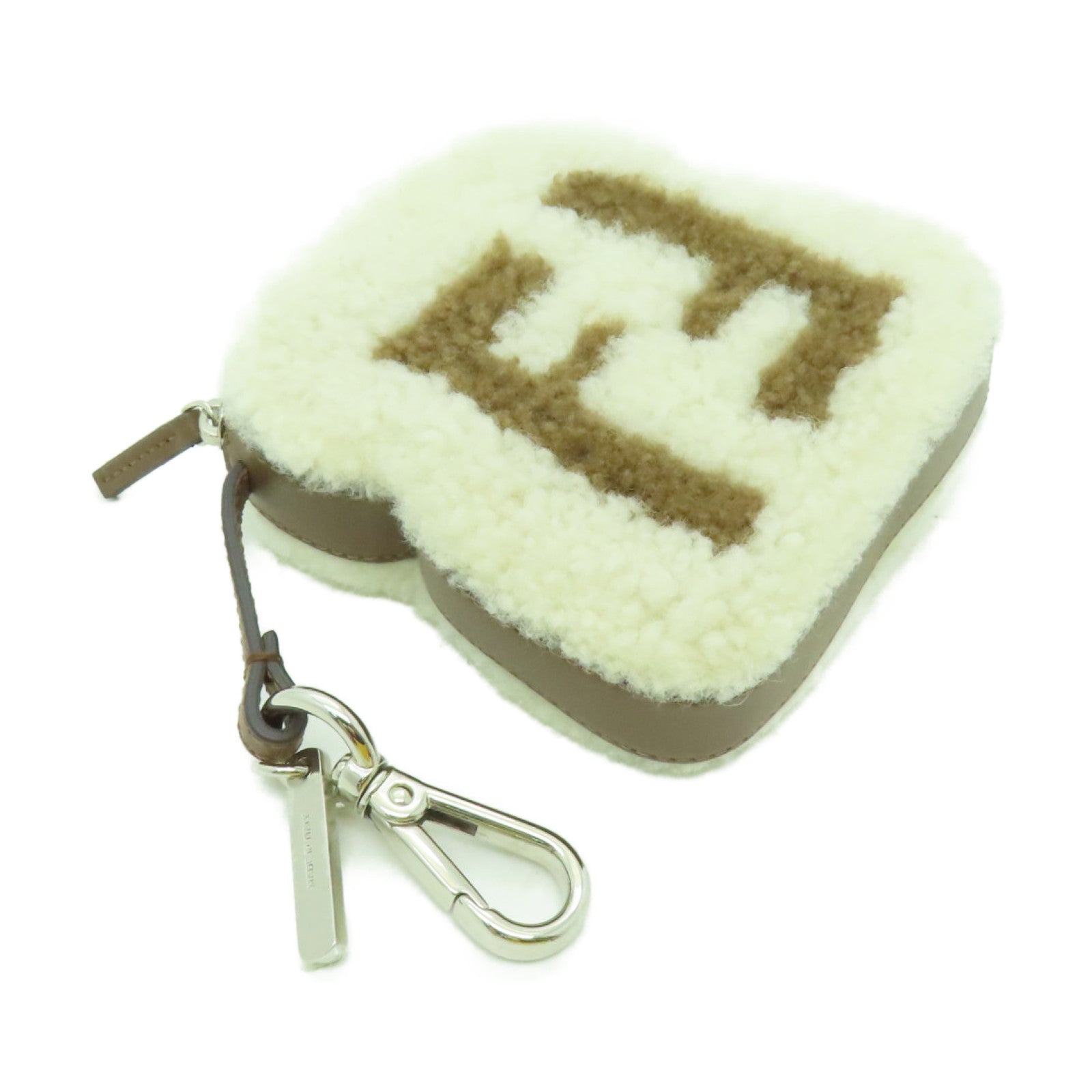 FENDI 棉布Ladies Toast Bag Charm銀扣零錢包白色