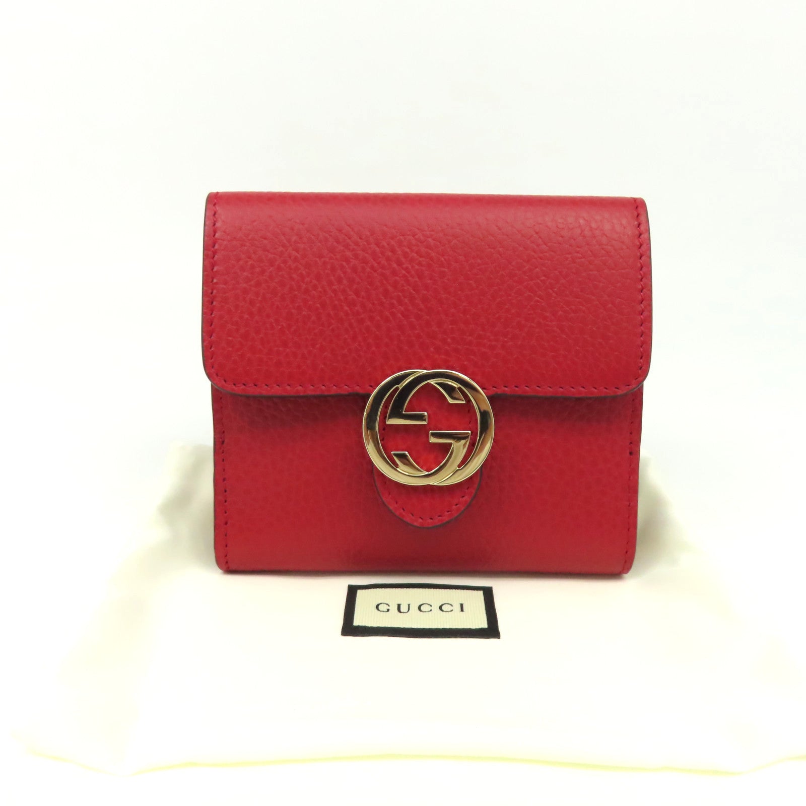GUCCI 牛皮皮革Short Wallet金扣短錢包紅色