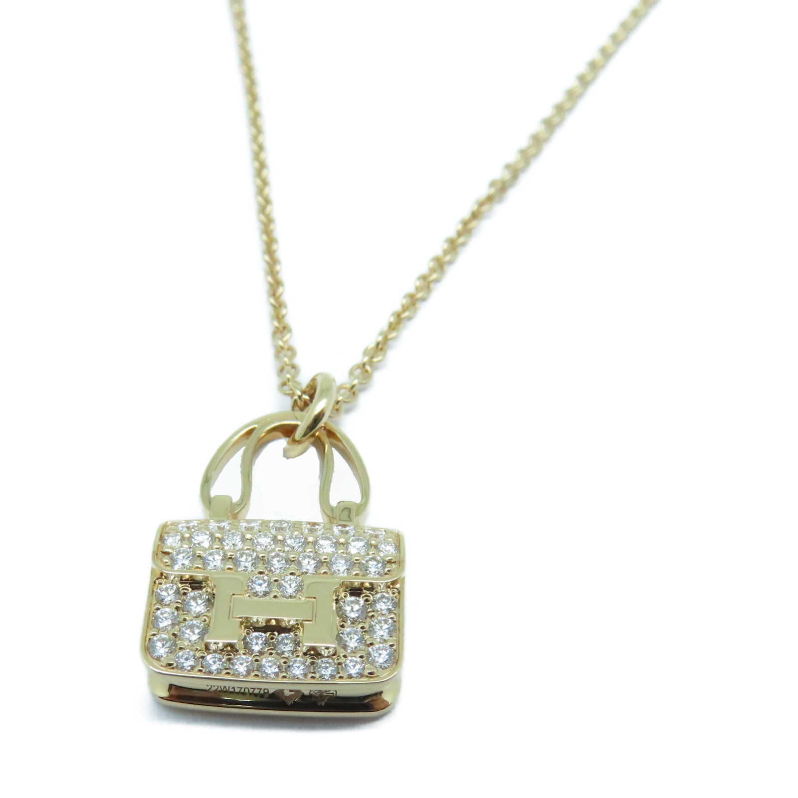HERMES 18K Rose Gold Diamond Amulettes Constance Necklace0.44ct Diamond Necklace Gold