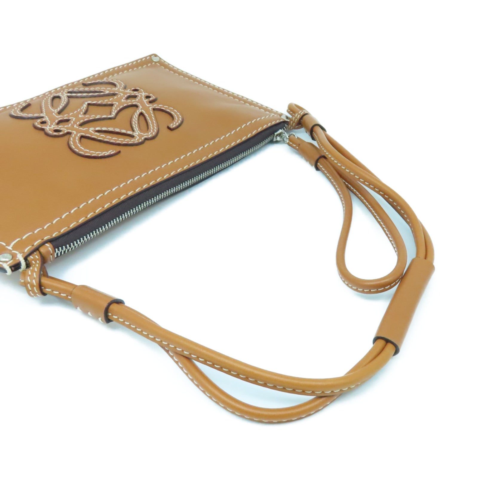 LOEWE 牛皮皮革Shoulder Bag銀扣肩背袋啡色
