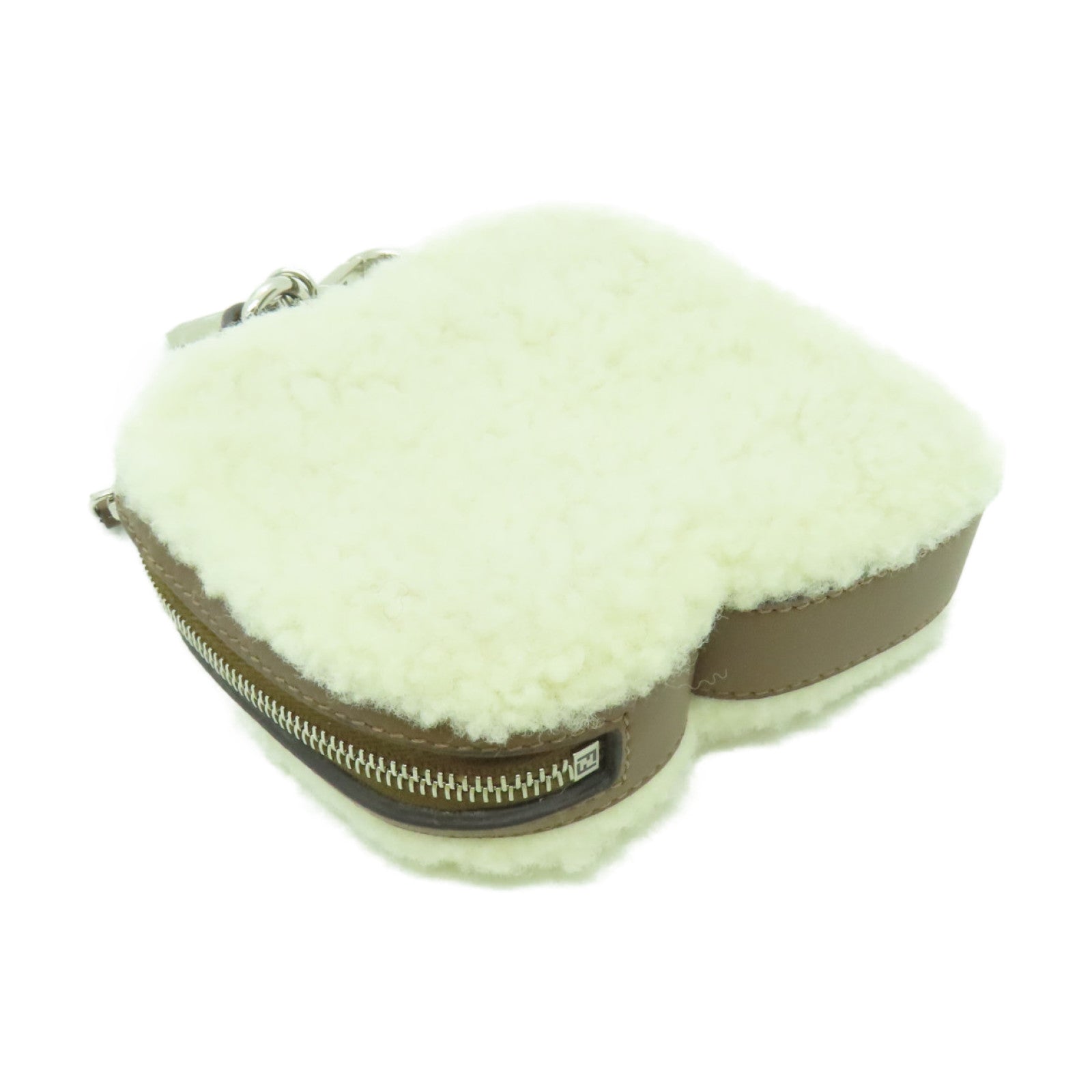 FENDI 棉布Ladies Toast Bag Charm銀扣零錢包白色