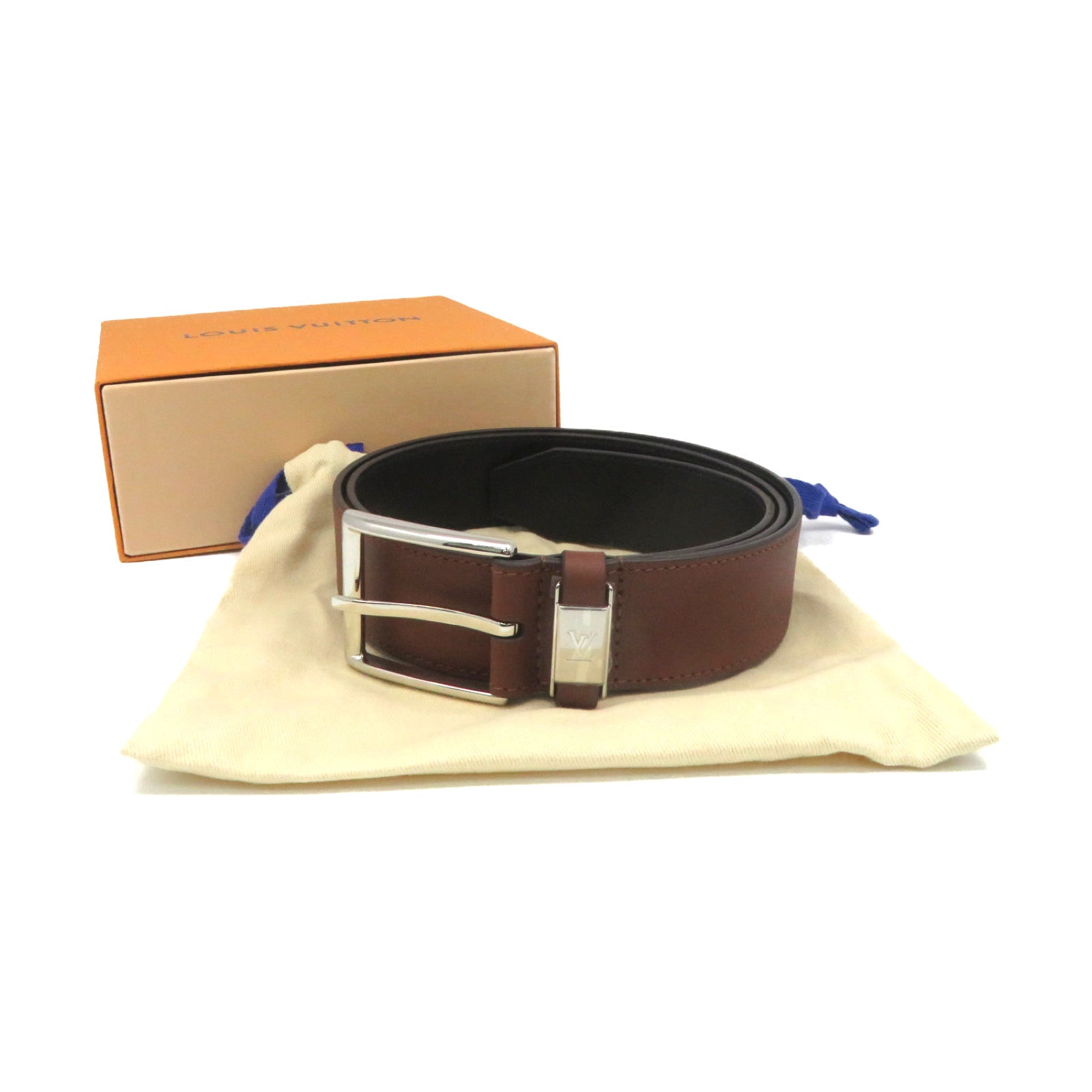 LOUIS VUITTON Cowhide Leather Blended Fabrics Logo Belt 35mm Leather Band Brown