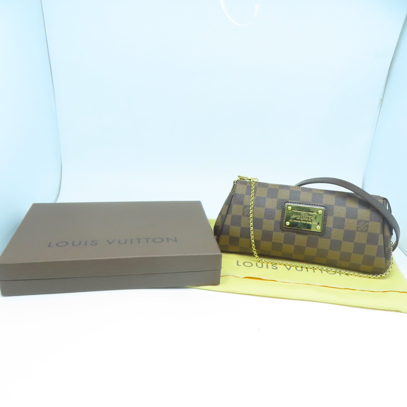 LOUIS VUITTON Damier Eva金扣手挽肩背兩用袋棕色