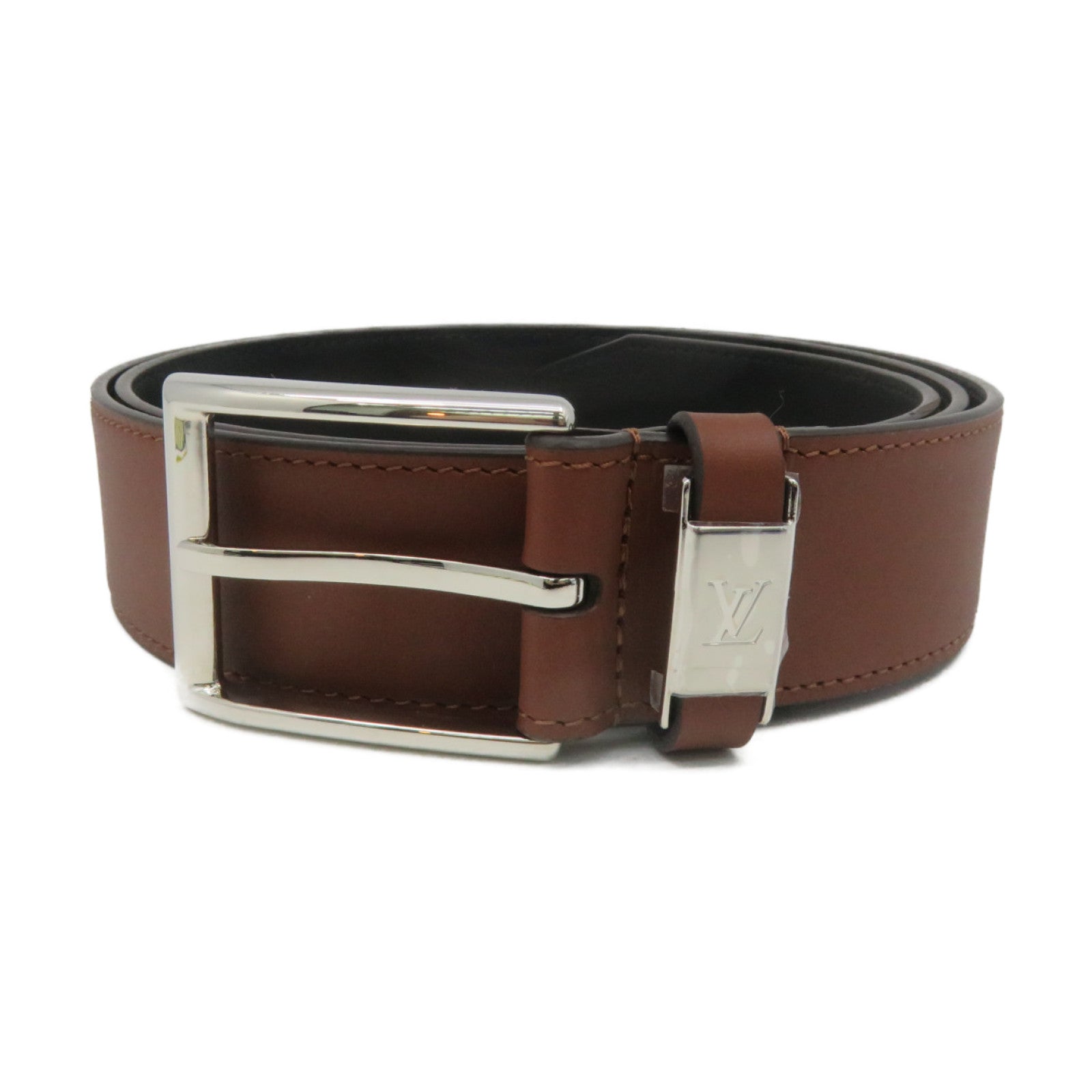 LOUIS VUITTON Cowhide Leather Blended Fabrics Logo Belt 35mm Leather Band Brown