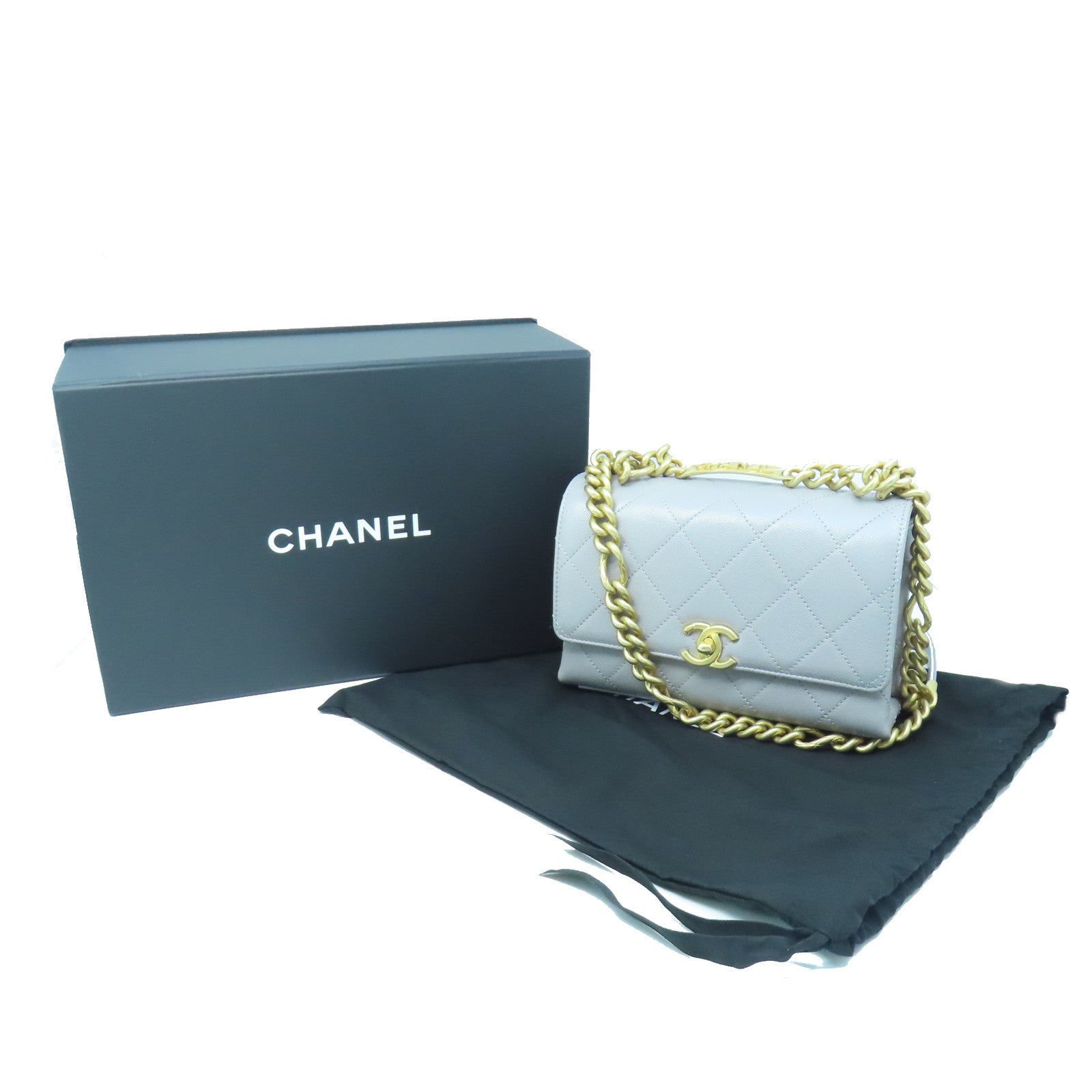 CHANEL Rhombus Caviar Leather Chain Shoulder Gold Buckle Chain Shoulder Bag Gray