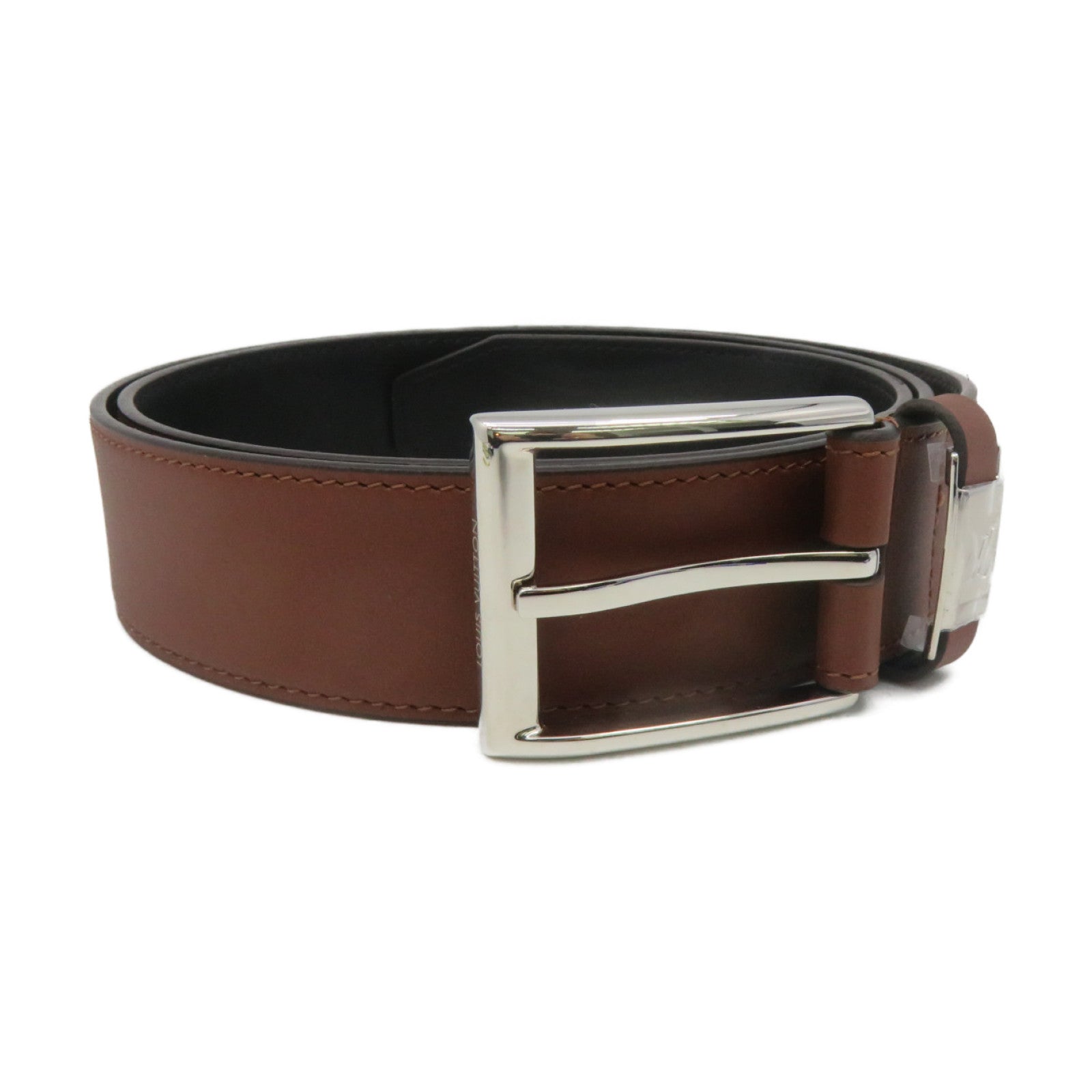 LOUIS VUITTON Cowhide Leather Blended Fabrics Logo Belt 35mm Leather Band Brown