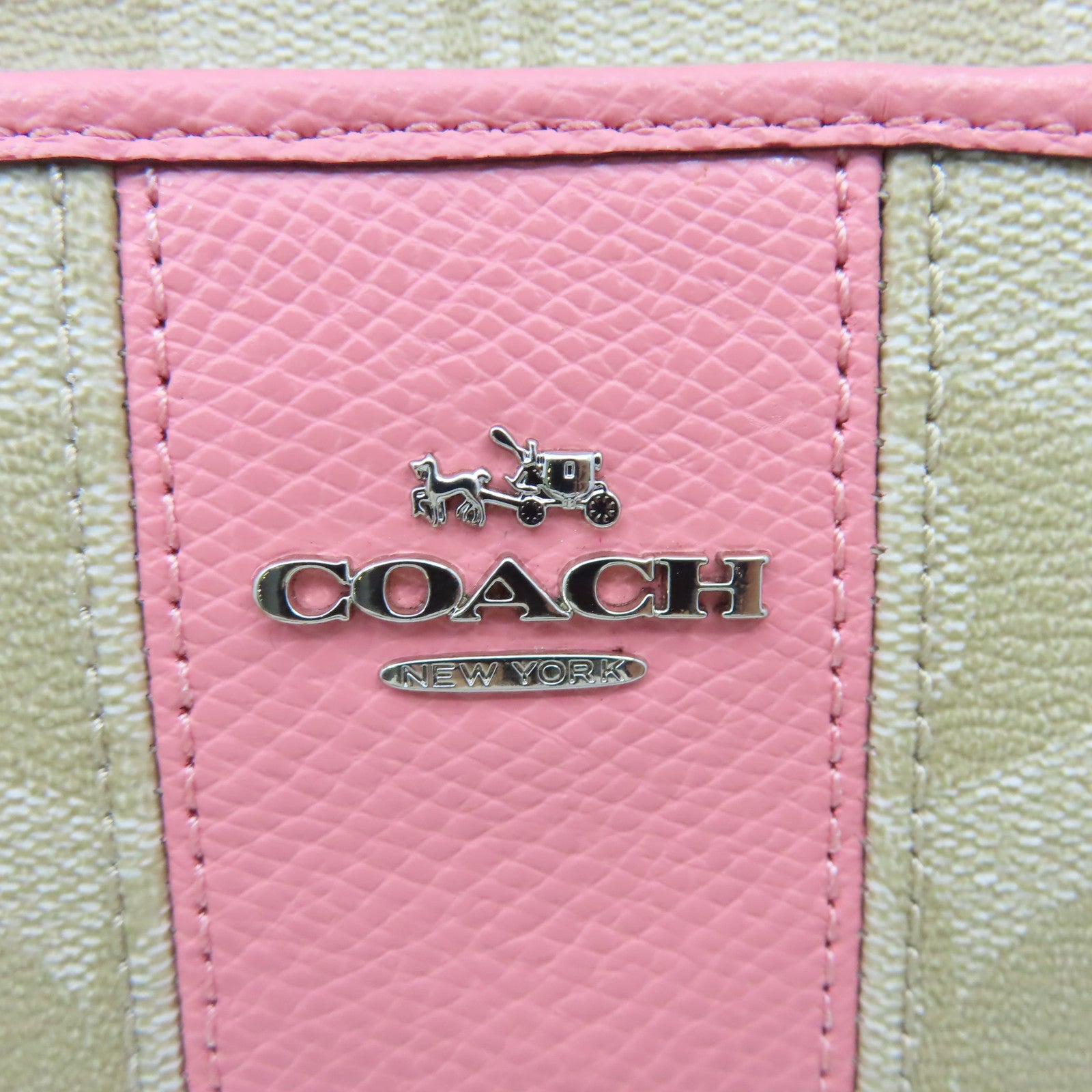 COACH 塗層帆布Shoulder Bag銀扣肩背袋粉紅色/啡色