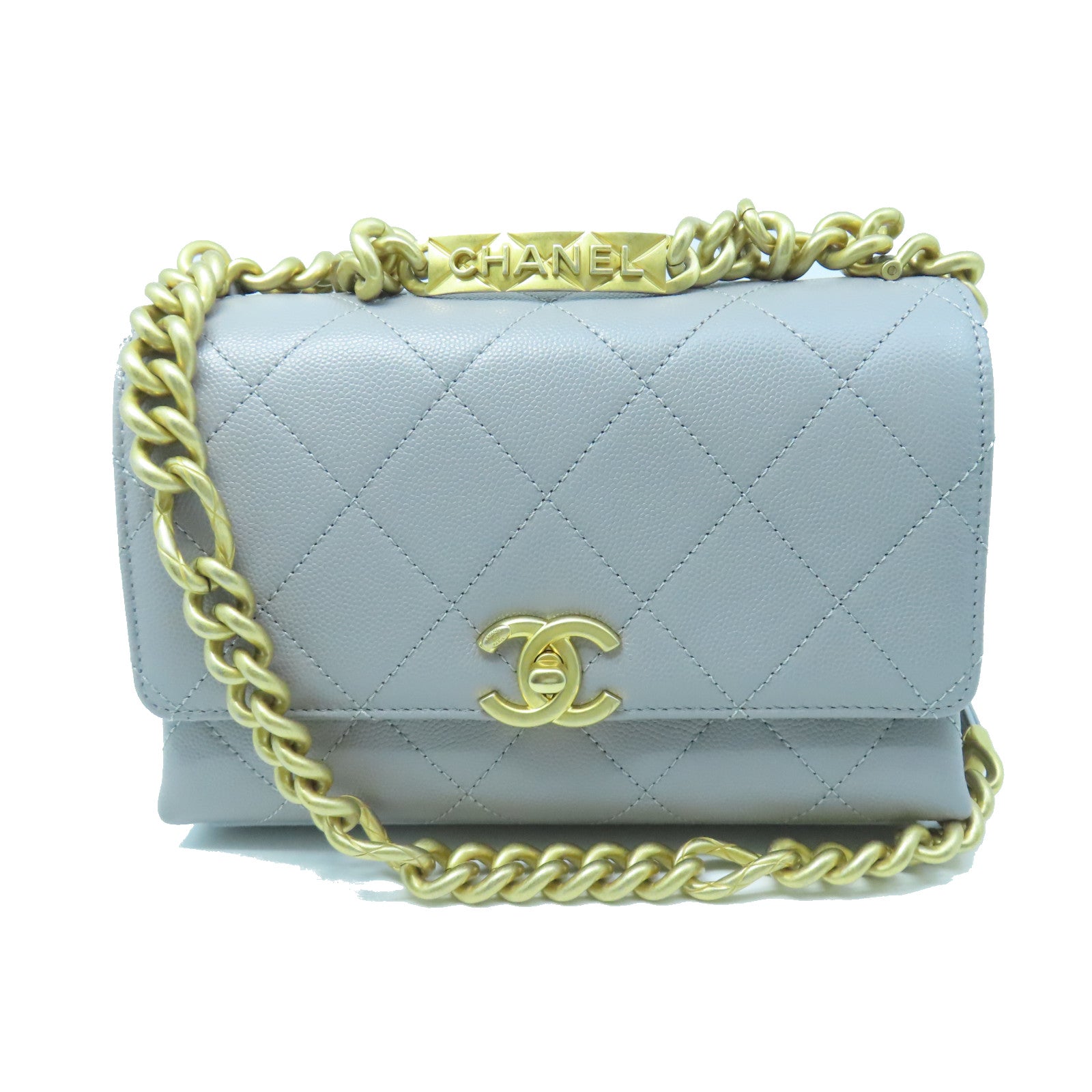 CHANEL Rhombus Caviar Leather Chain Shoulder Gold Buckle Chain Shoulder Bag Gray