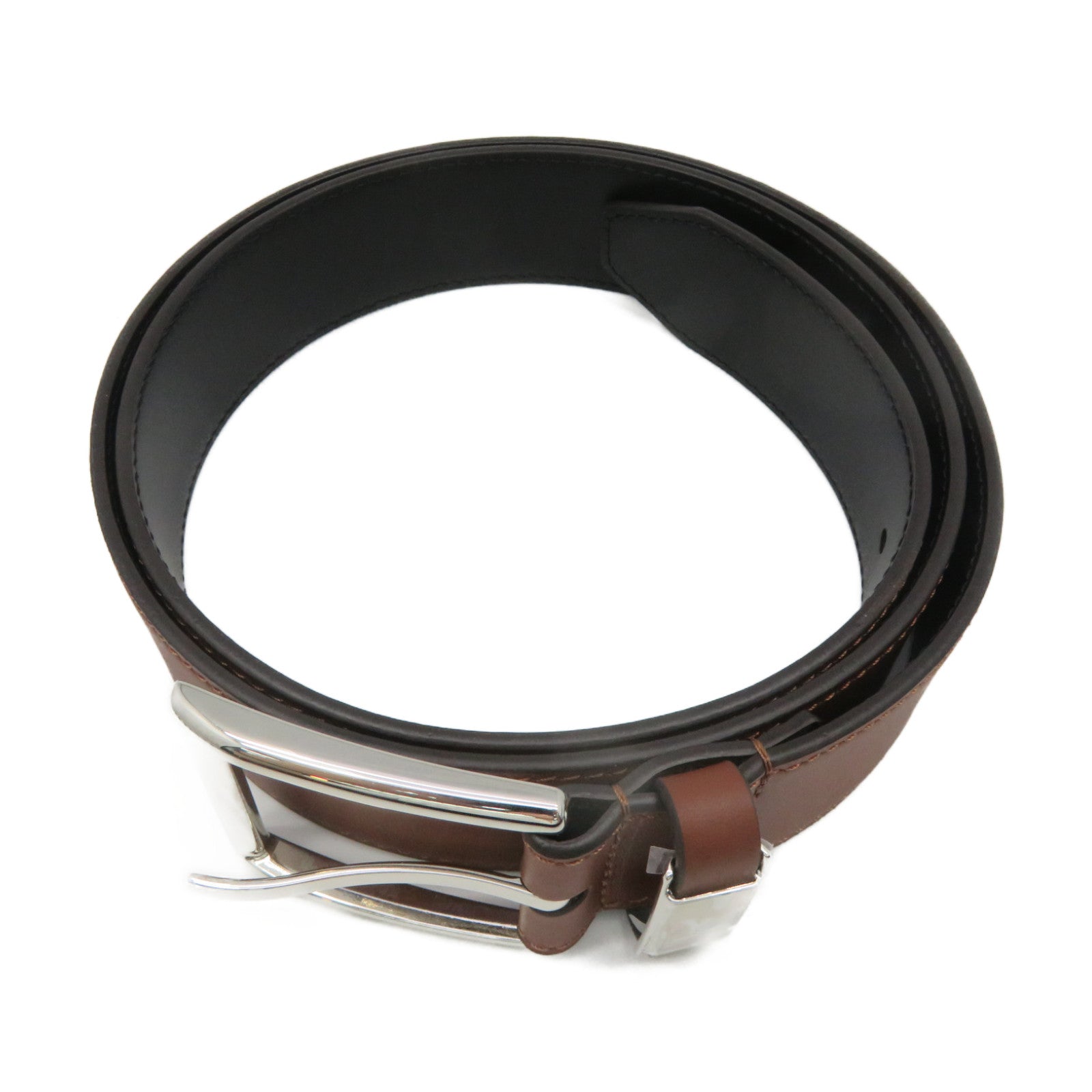 LOUIS VUITTON Cowhide Leather Blended Fabrics Logo Belt 35mm Leather Band Brown