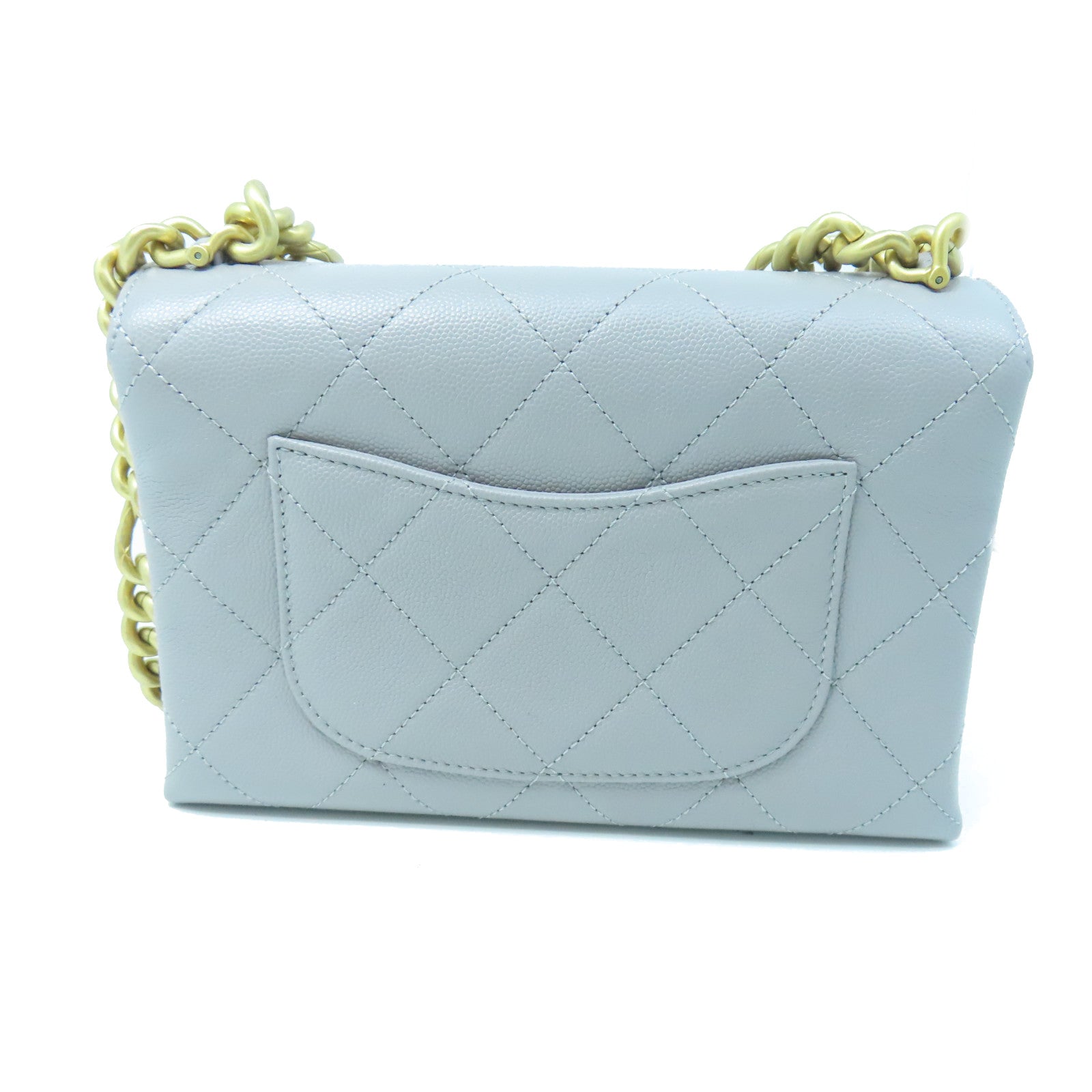 CHANEL Rhombus Caviar Leather Chain Shoulder Gold Buckle Chain Shoulder Bag Gray