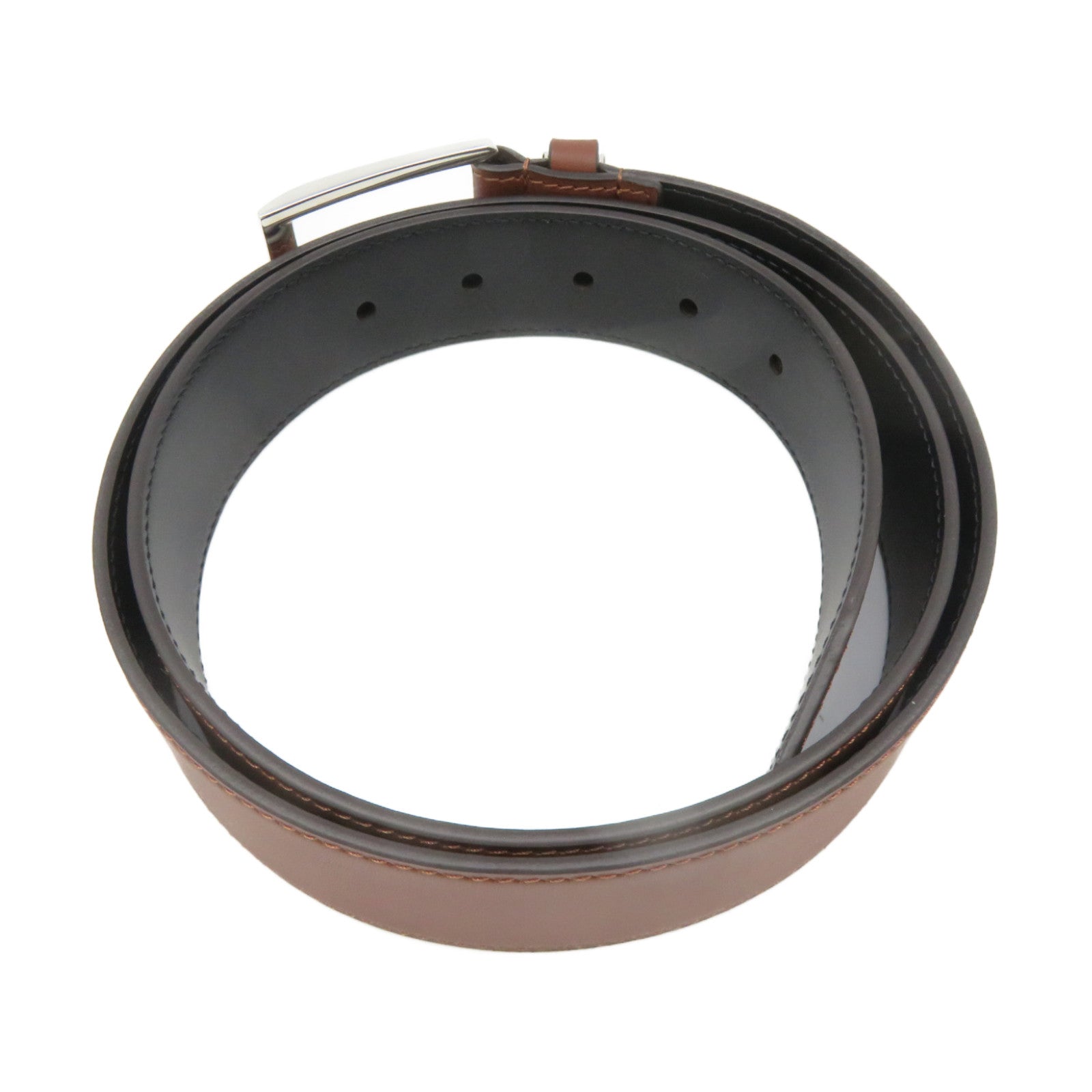 LOUIS VUITTON Cowhide Leather Blended Fabrics Logo Belt 35mm Leather Band Brown
