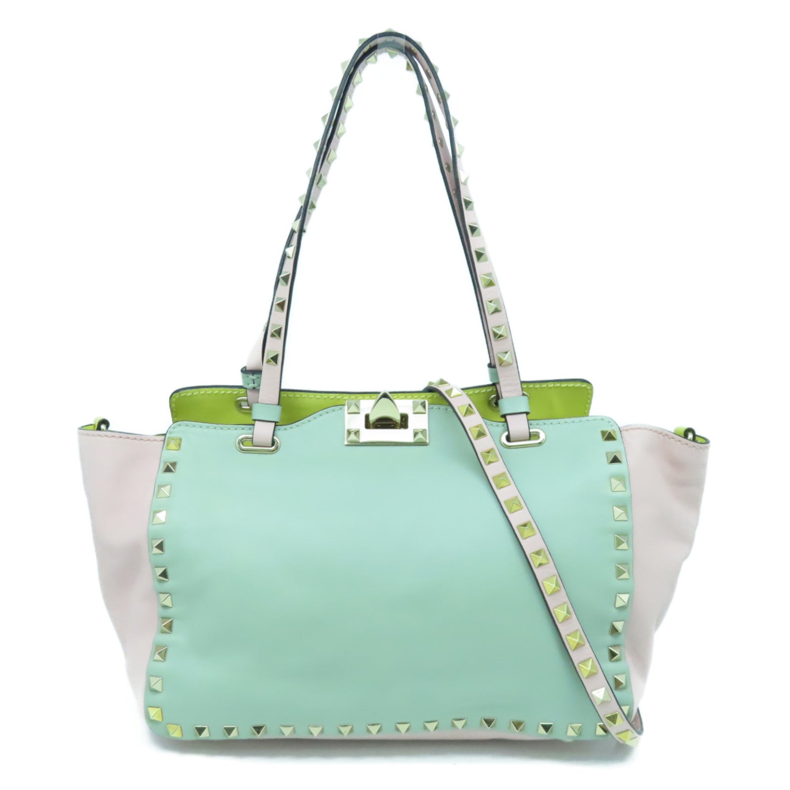 Valentino 皮革2 Way Shoulder金扣手挽肩背兩用袋粉紅色綠色/藍色