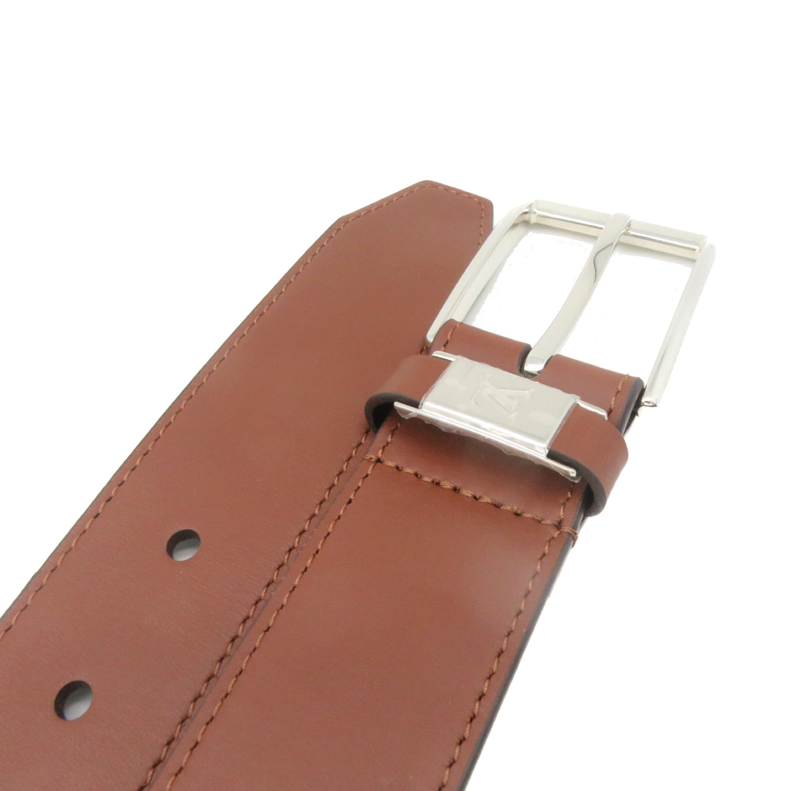LOUIS VUITTON Cowhide Leather Blended Fabrics Logo Belt 35mm Leather Band Brown