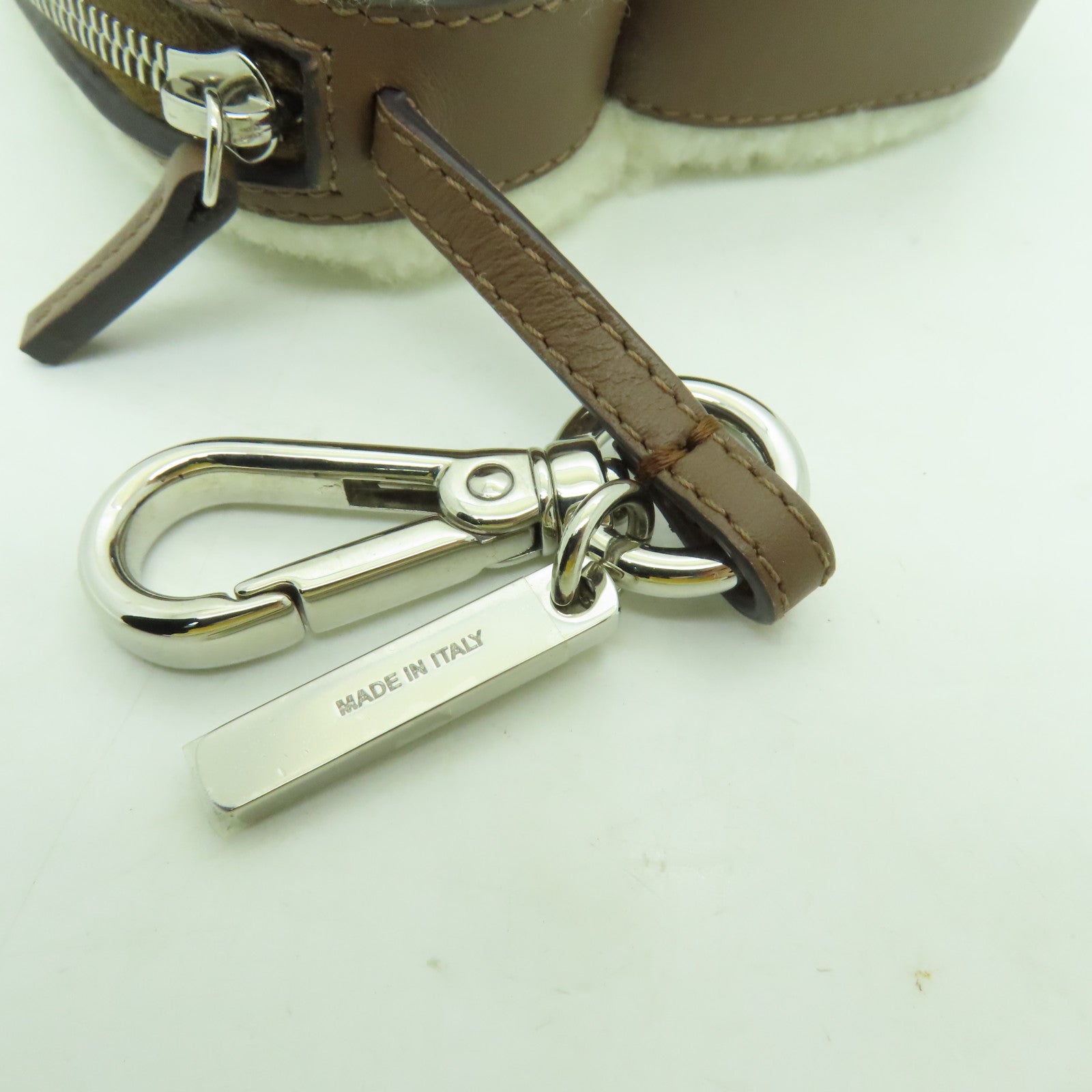 FENDI 棉布Ladies Toast Bag Charm銀扣零錢包白色