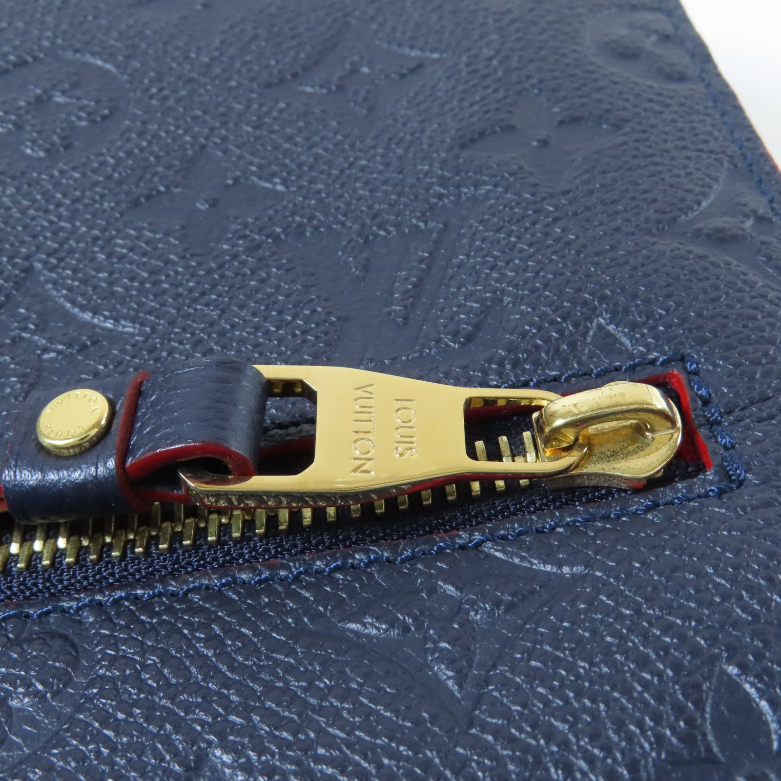LOUIS VUITTON Monogram Empreinte Pochette Metis金扣手挽肩背兩用袋深藍色