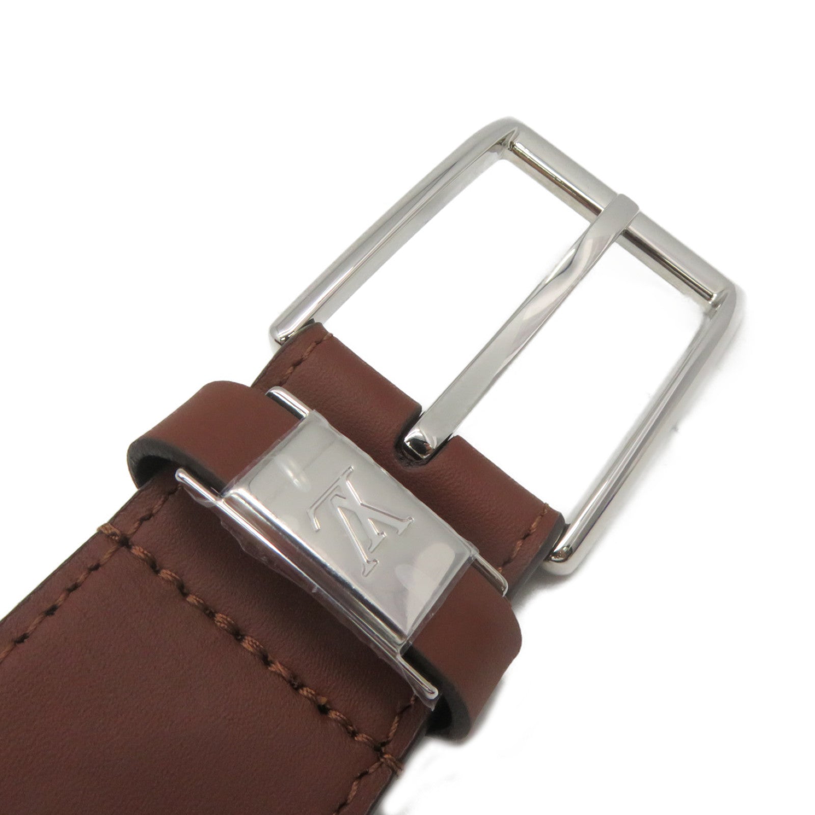LOUIS VUITTON Cowhide Leather Blended Fabrics Logo Belt 35mm Leather Band Brown