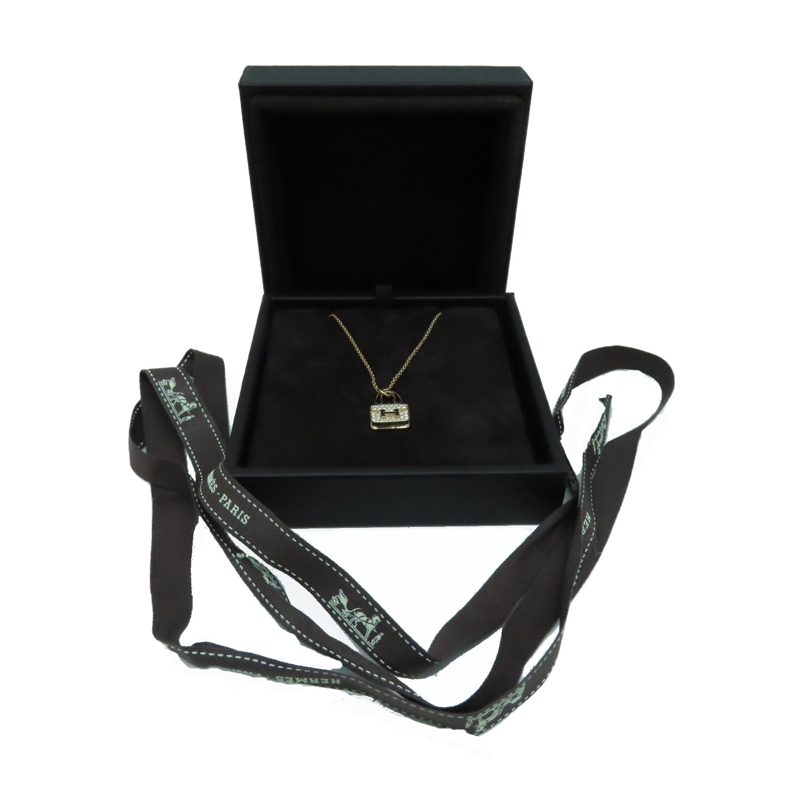 HERMES 18K Rose Gold Diamond Amulettes Constance Necklace0.44ct Diamond Necklace Gold