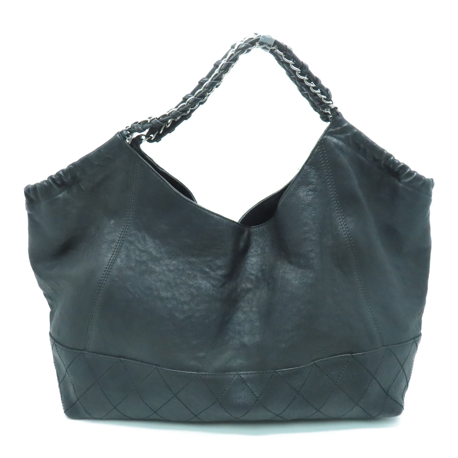 CHANEL 牛皮皮革Chain Shoulder银扣肩背袋黑色