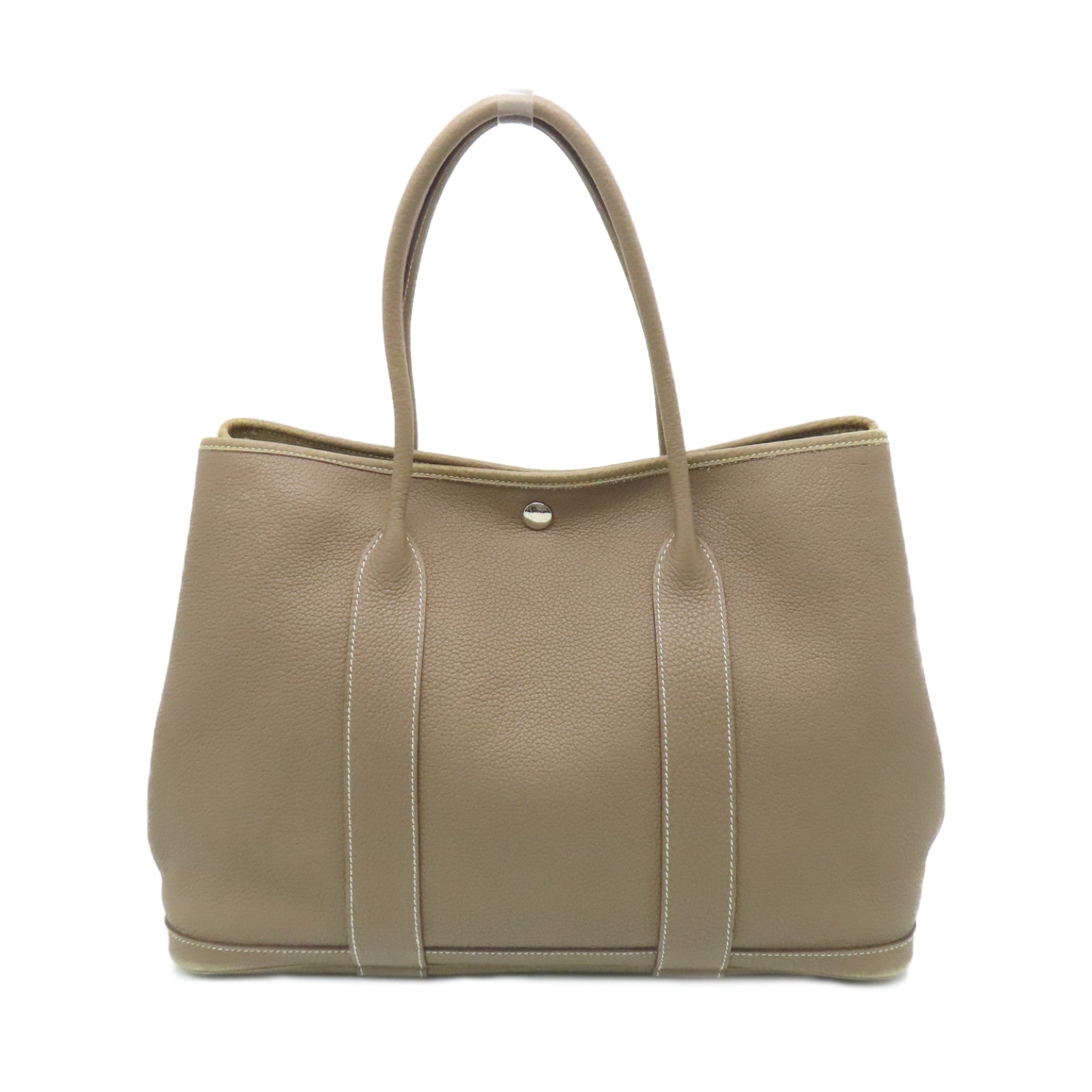 HERMES Negonda皮革Garden Party PM銀扣手挽袋Etoupe米色