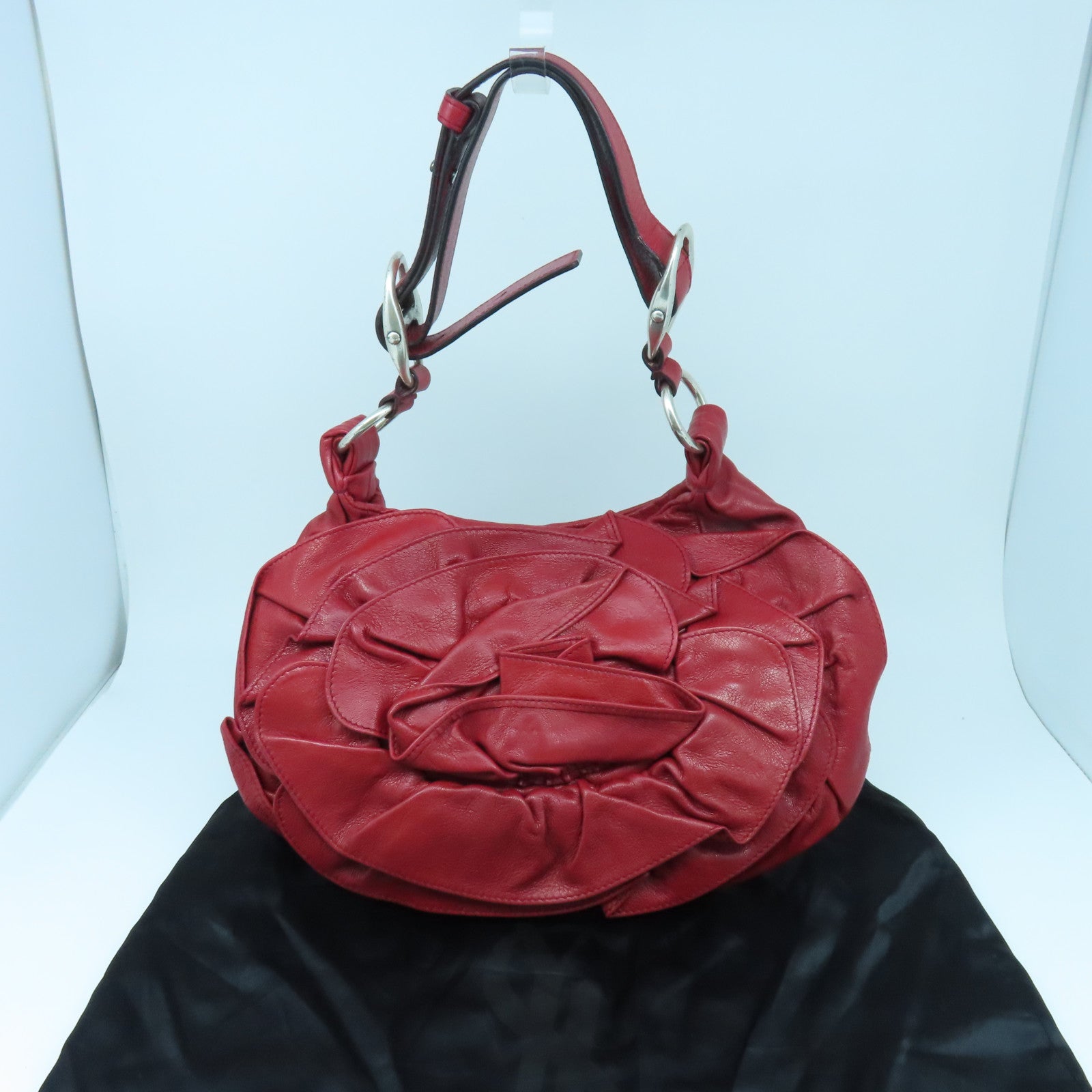 YVES SAINT LAURENT 【激減優惠】牛皮皮革Shoulder Bag銀扣肩背袋紅色