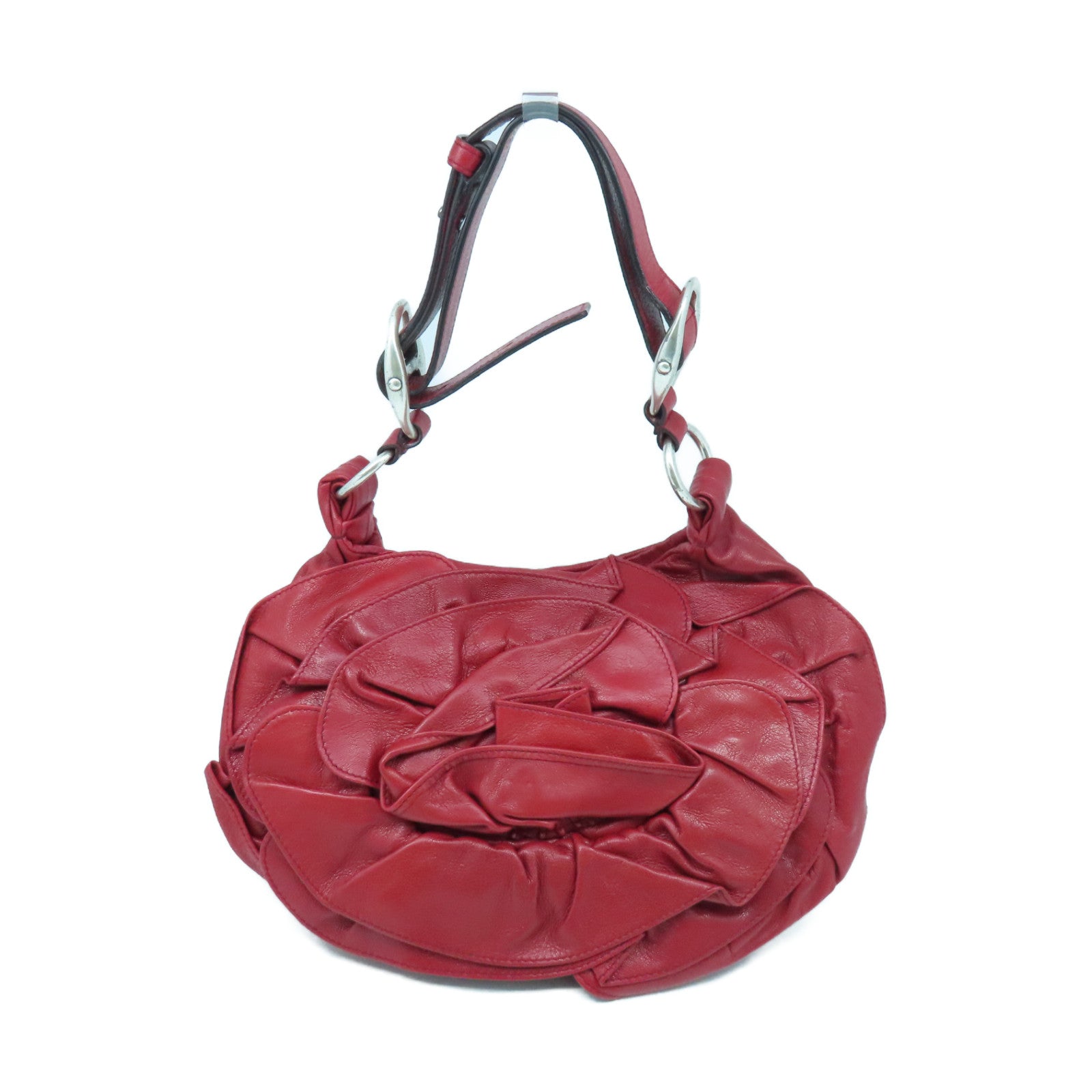 YVES SAINT LAURENT 【激減優惠】牛皮皮革Shoulder Bag銀扣肩背袋紅色