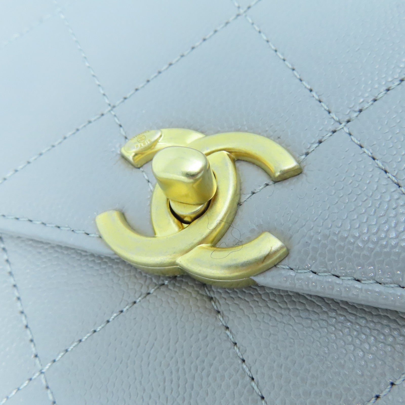 CHANEL Rhombus Caviar Leather Chain Shoulder Gold Buckle Chain Shoulder Bag Gray