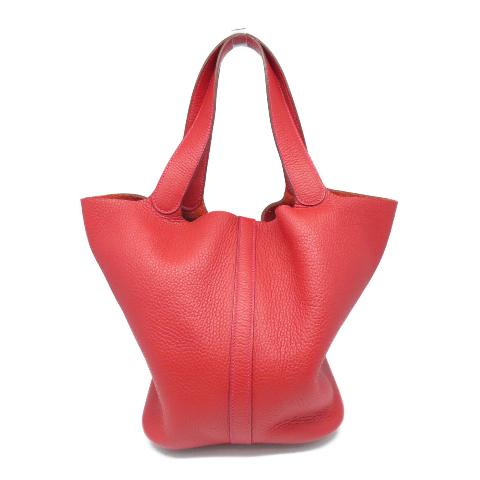 HERMES Clemence皮革Picotin GM银扣托特袋手挽袋Rouge Piment红色
